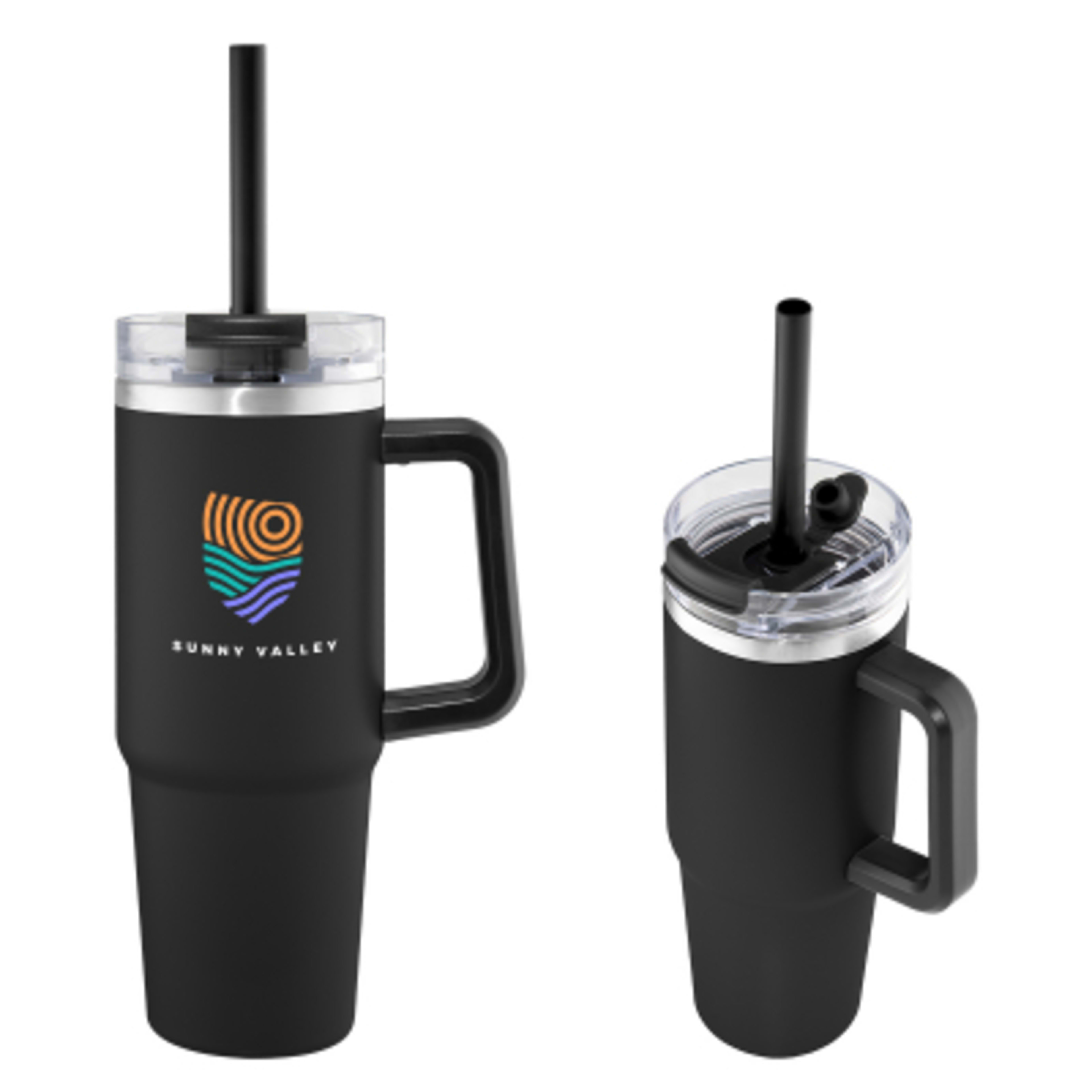 Tumbler Recycled Stainless Steel with Handle - 30 oz - Black - Colorbrite - product view 2