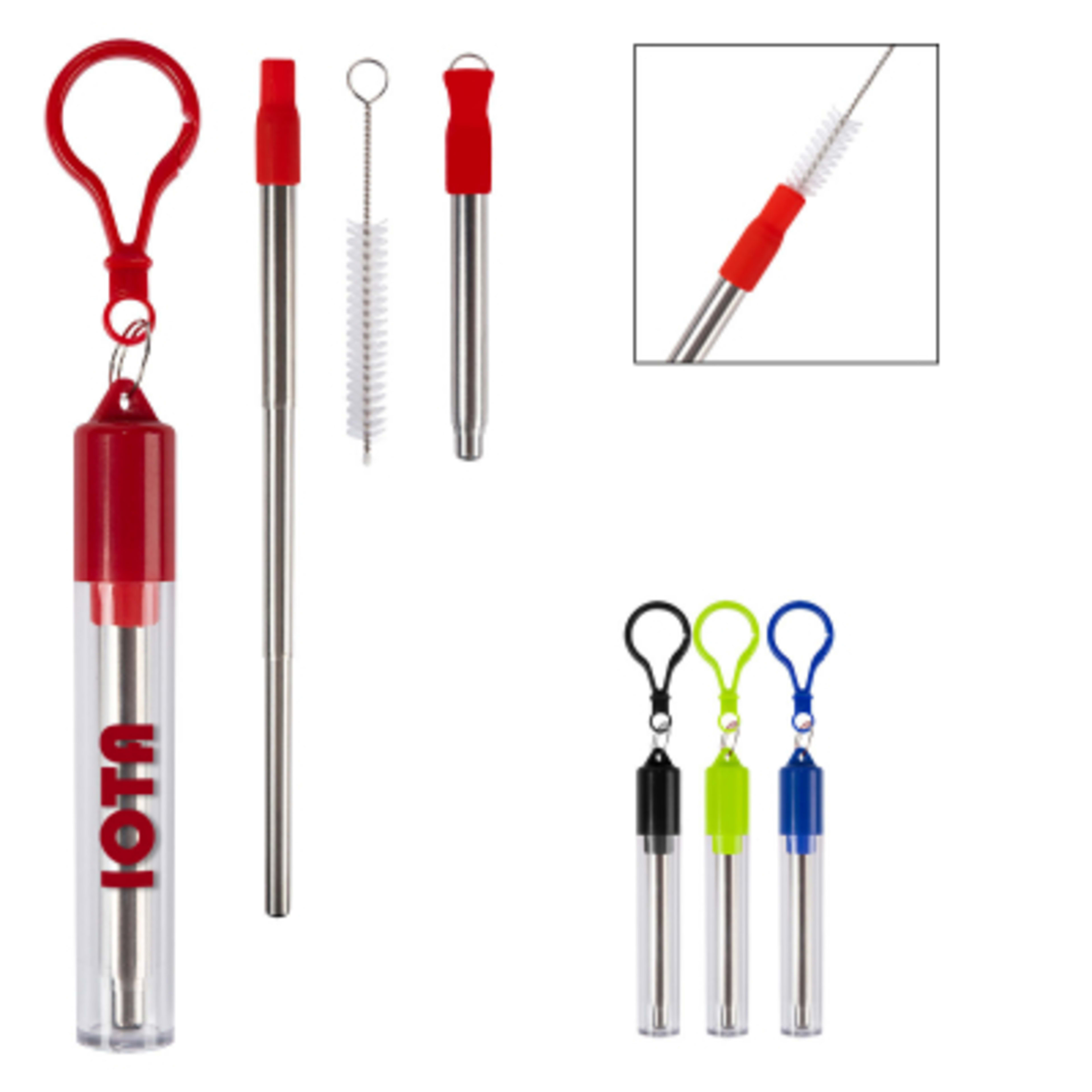 Collapsible Stainless Steel Straw Kit - 4 in - Group Shot - product view 3