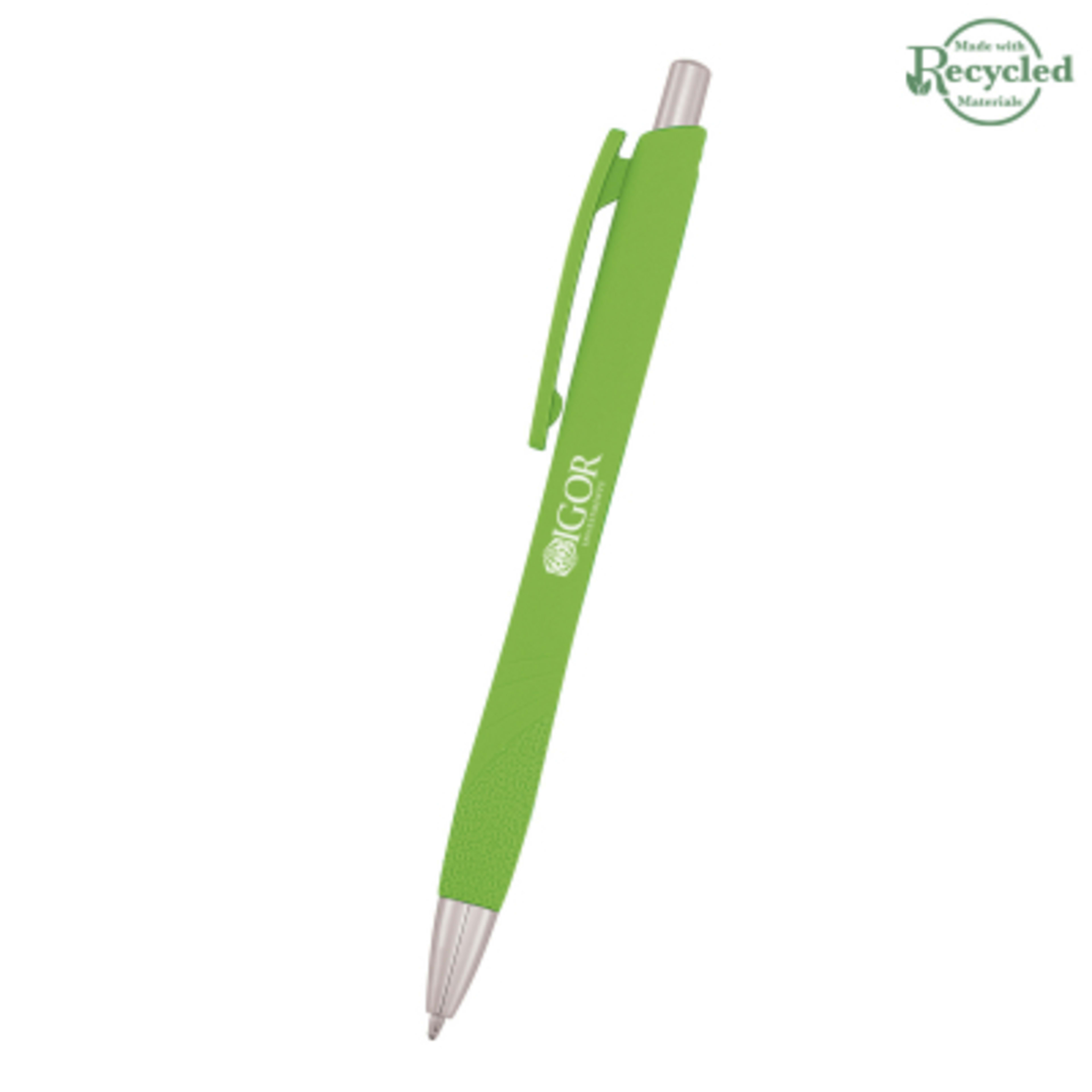 Pen Recycled ABS Plunger Action Rubberized - Lime - Silkscreen - product view 4