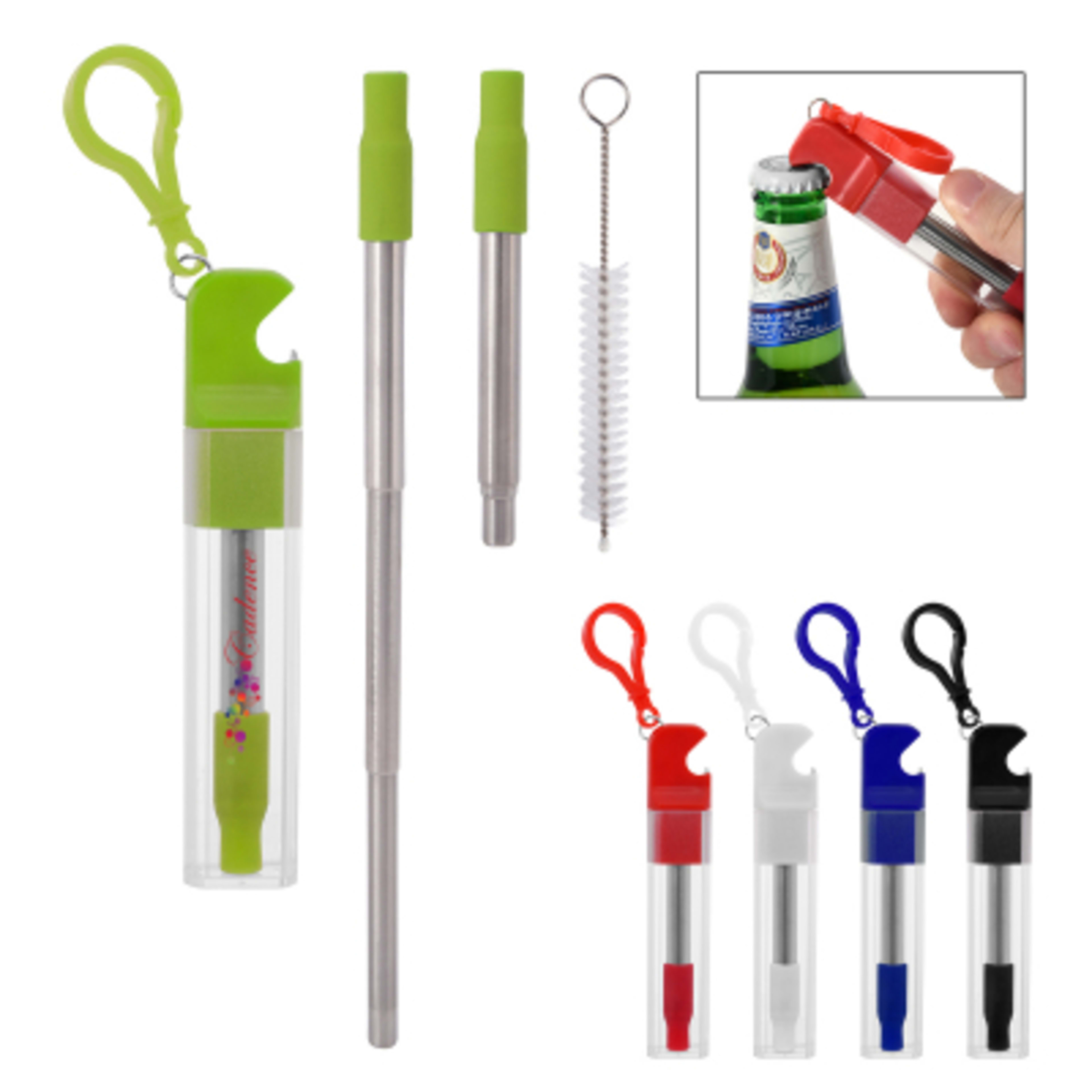 Stainless Steel Straw Kit with Bottle Opener - 6.5 in - Group Shot - product view 3
