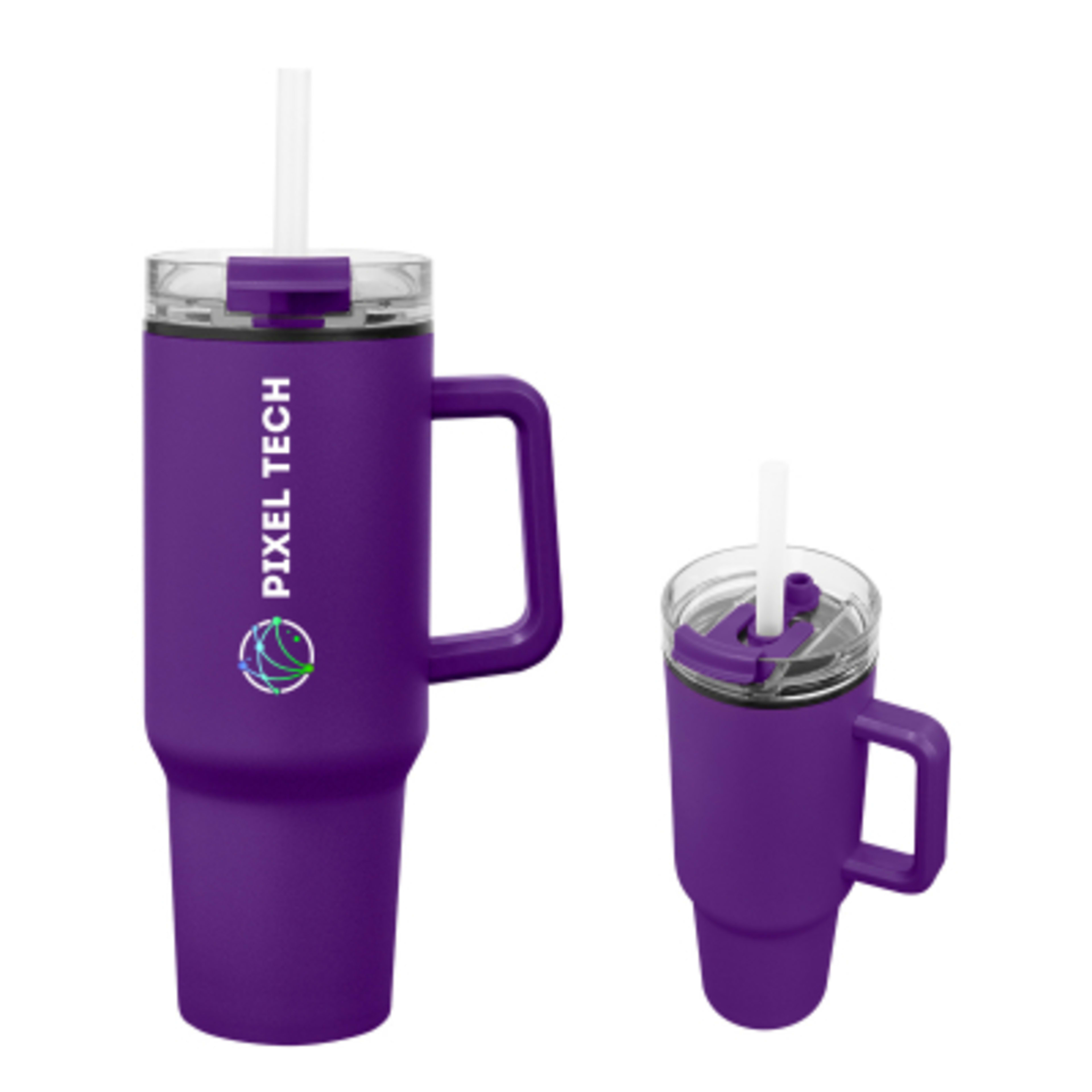 Recycled Stainless Steel Tumbler with Handle - 40 oz - Purple - Vertical Colorbrite - product view 2