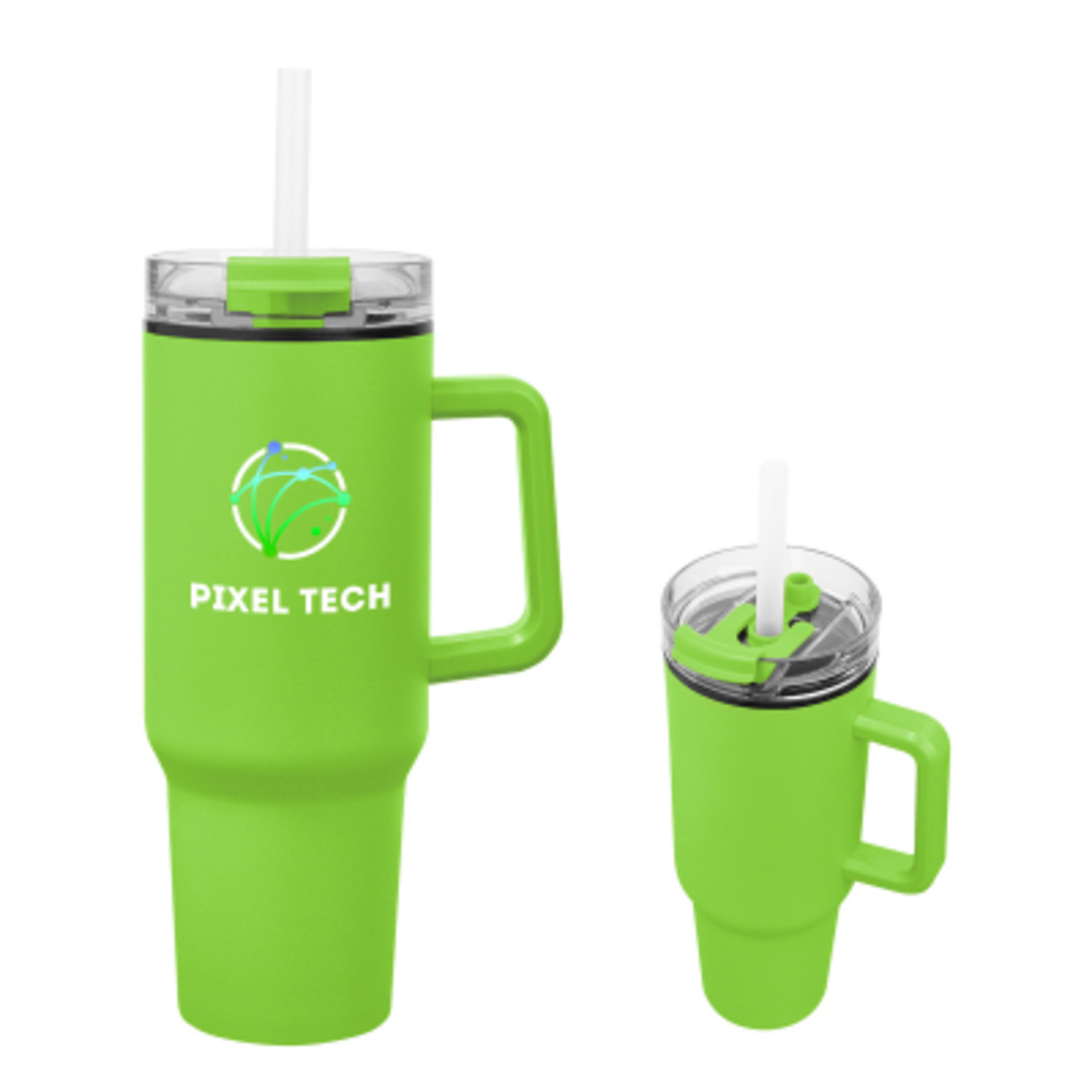 Recycled Stainless Steel Tumbler with Handle - 40 oz - Lime - Horizontal Colorbrite - product view 13