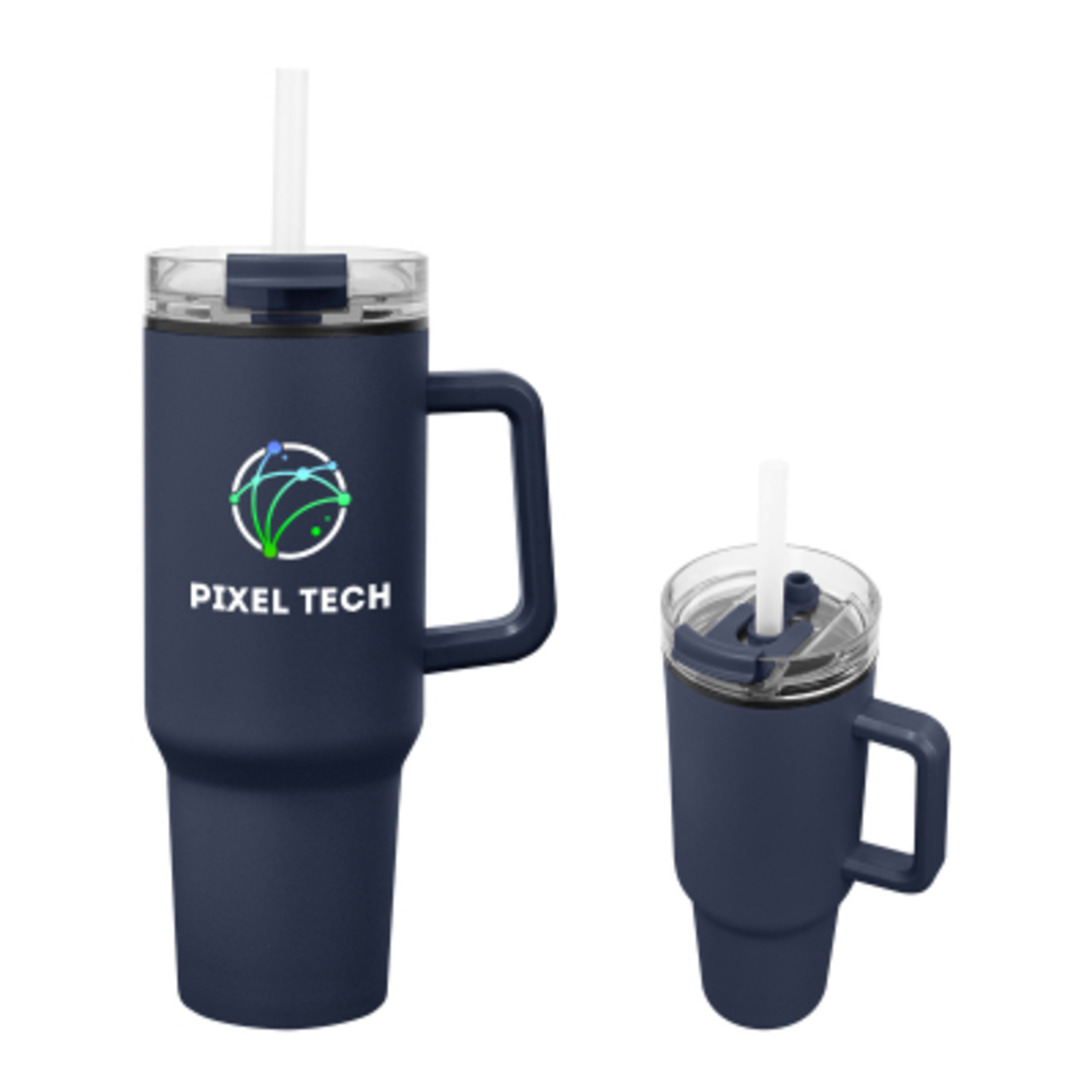 Recycled Stainless Steel Tumbler with Handle - 40 oz - Navy - Horizontal Colorbrite - product view 3