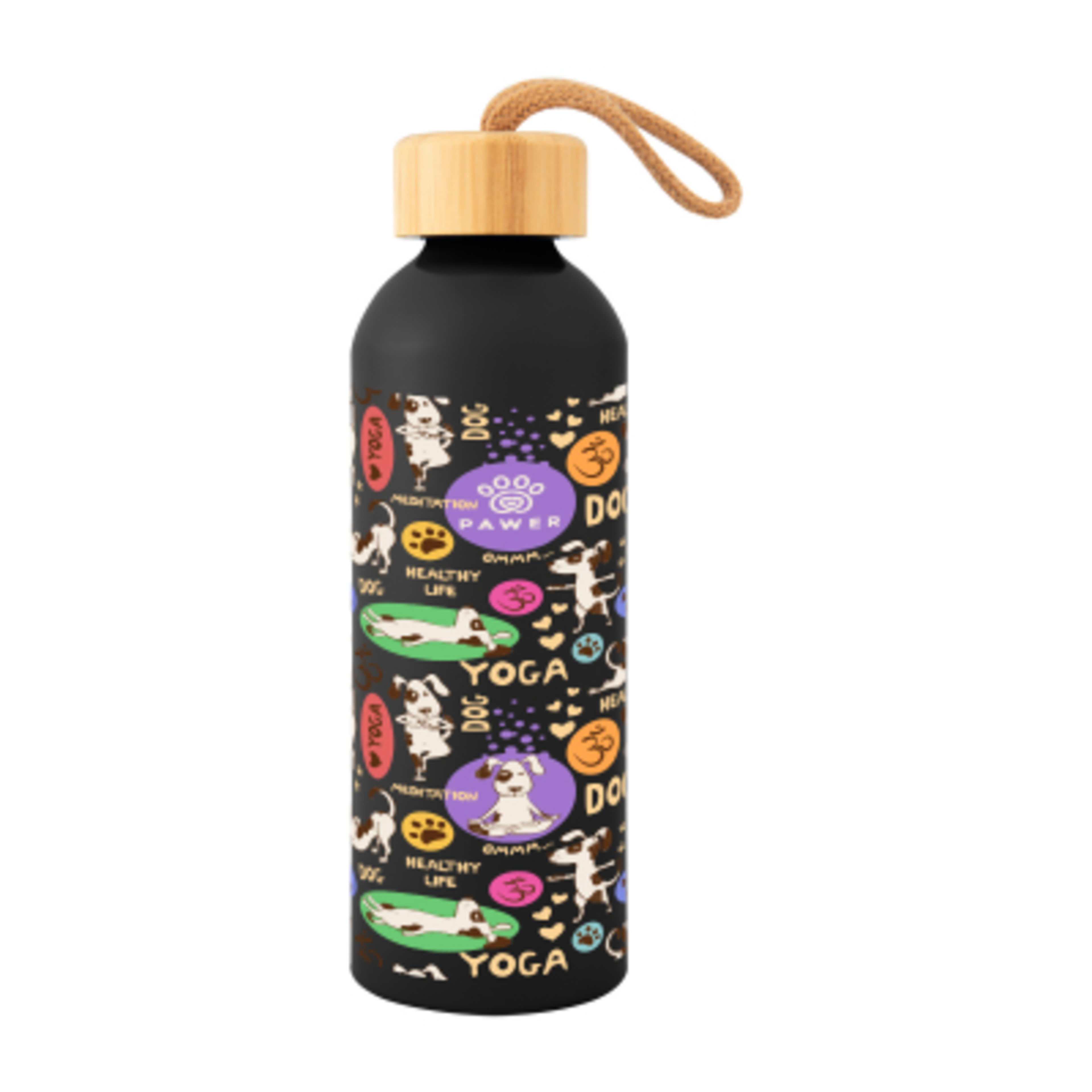 Recycled Aluminum Water Bottle with Bamboo Lid - 25 oz - Black - Megabrite - product view 2