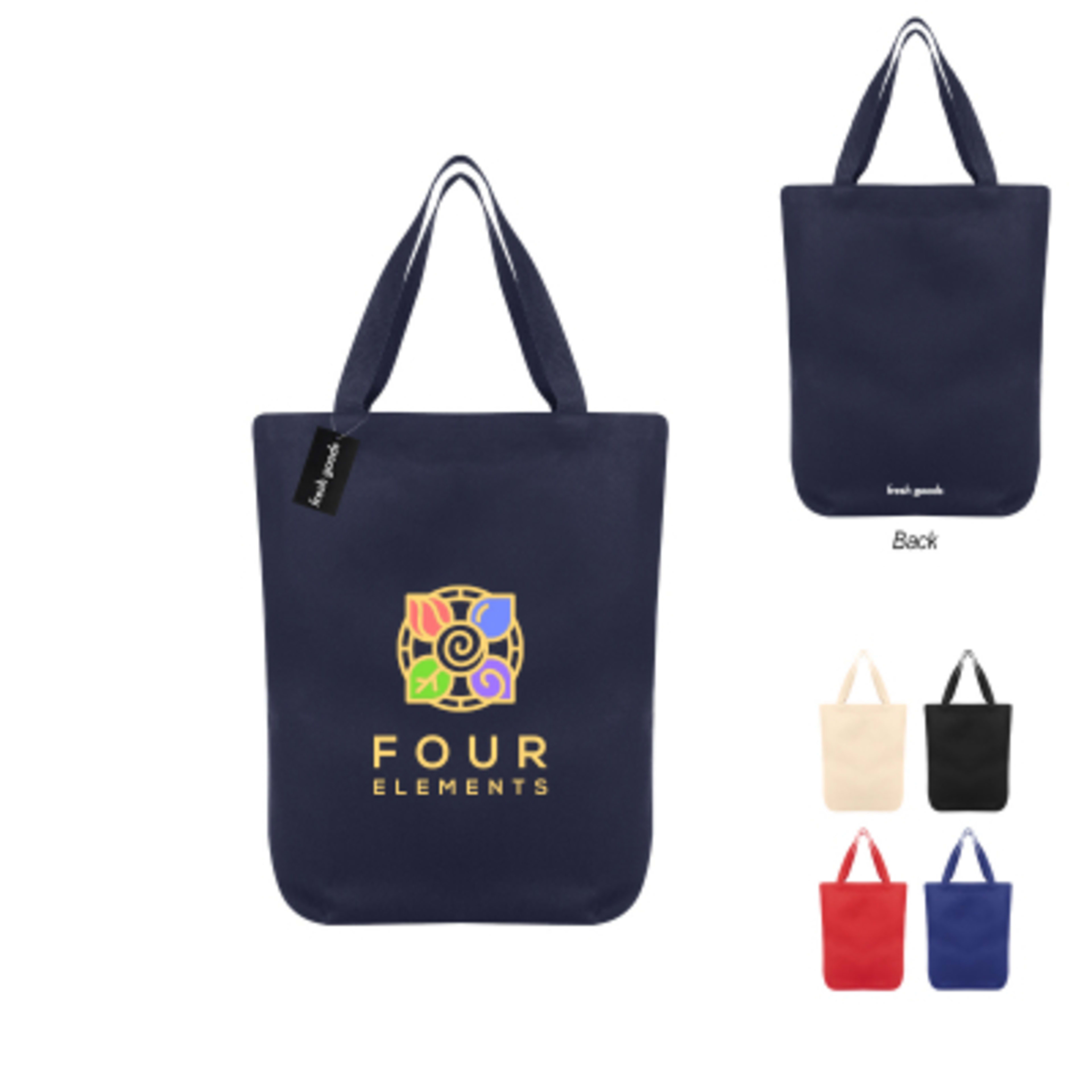 Cotton Tote Bag Fresh Goods Partnership - 12 oz - Group Shot - promotional product with custom logo