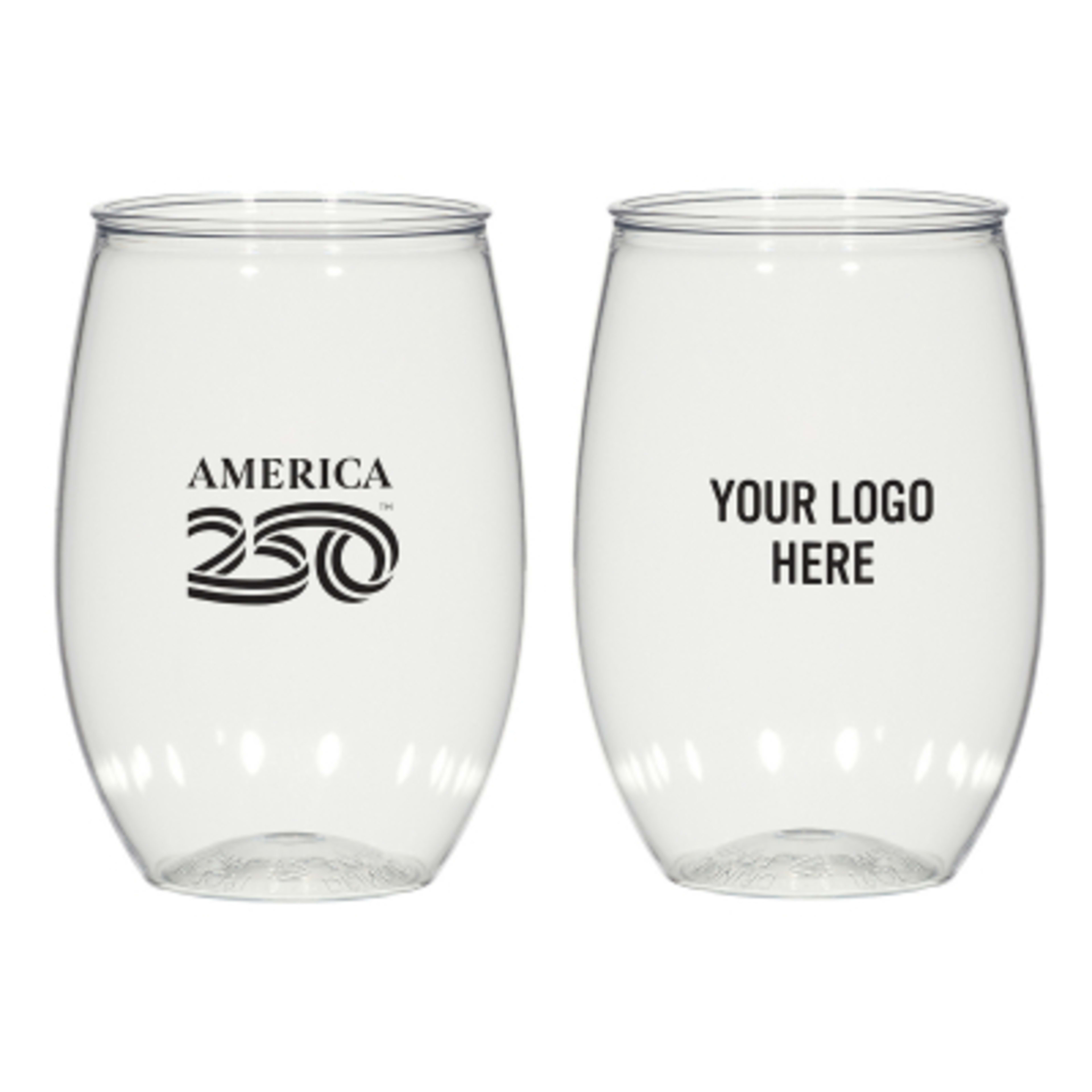 Stemless Wine Glass PET Material Made in USA - 16 oz - Group Shot - promotional product with custom logo