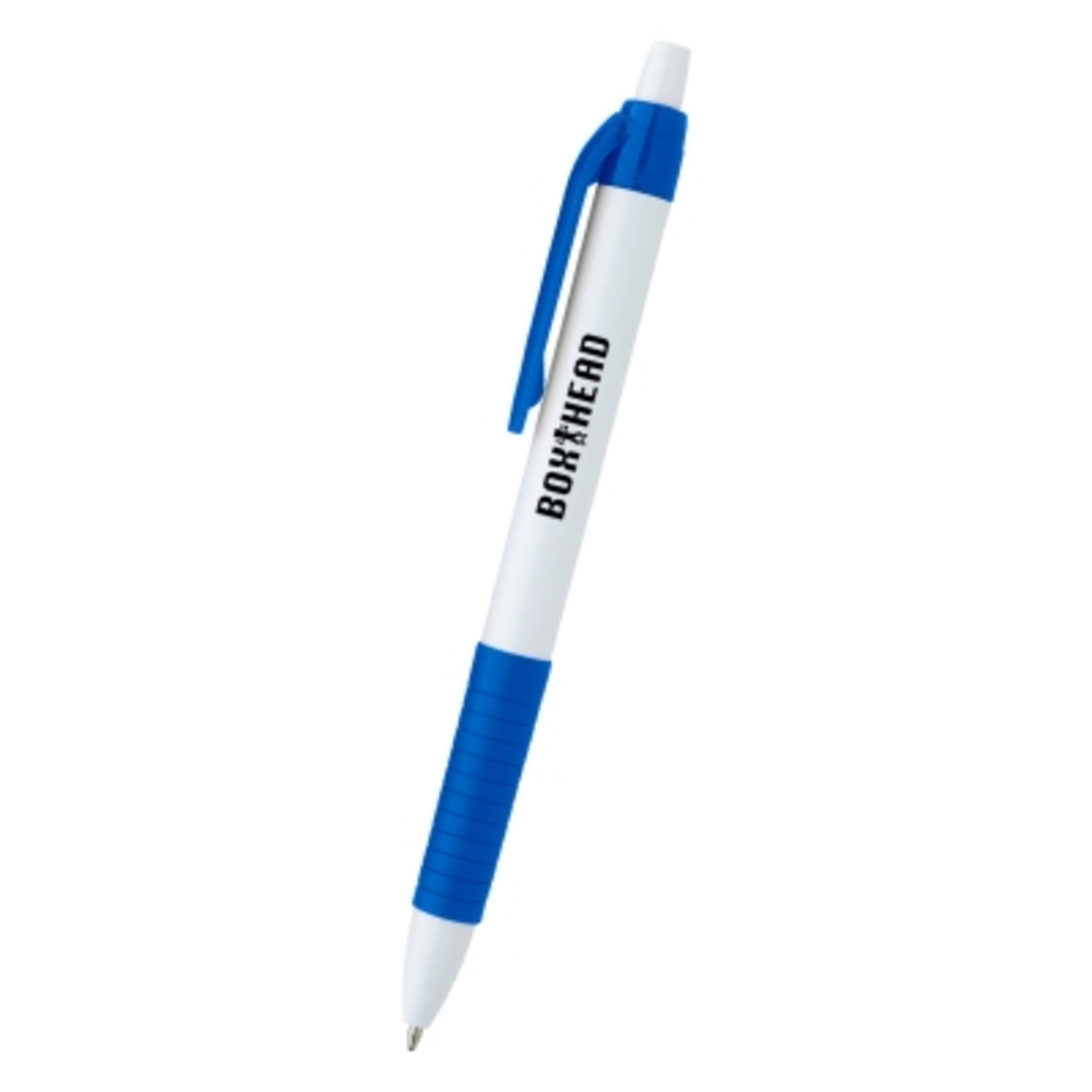 Ballpoint Pen Rubber Grip Plunger Action - White/Blue - Silkscreen - product view 1