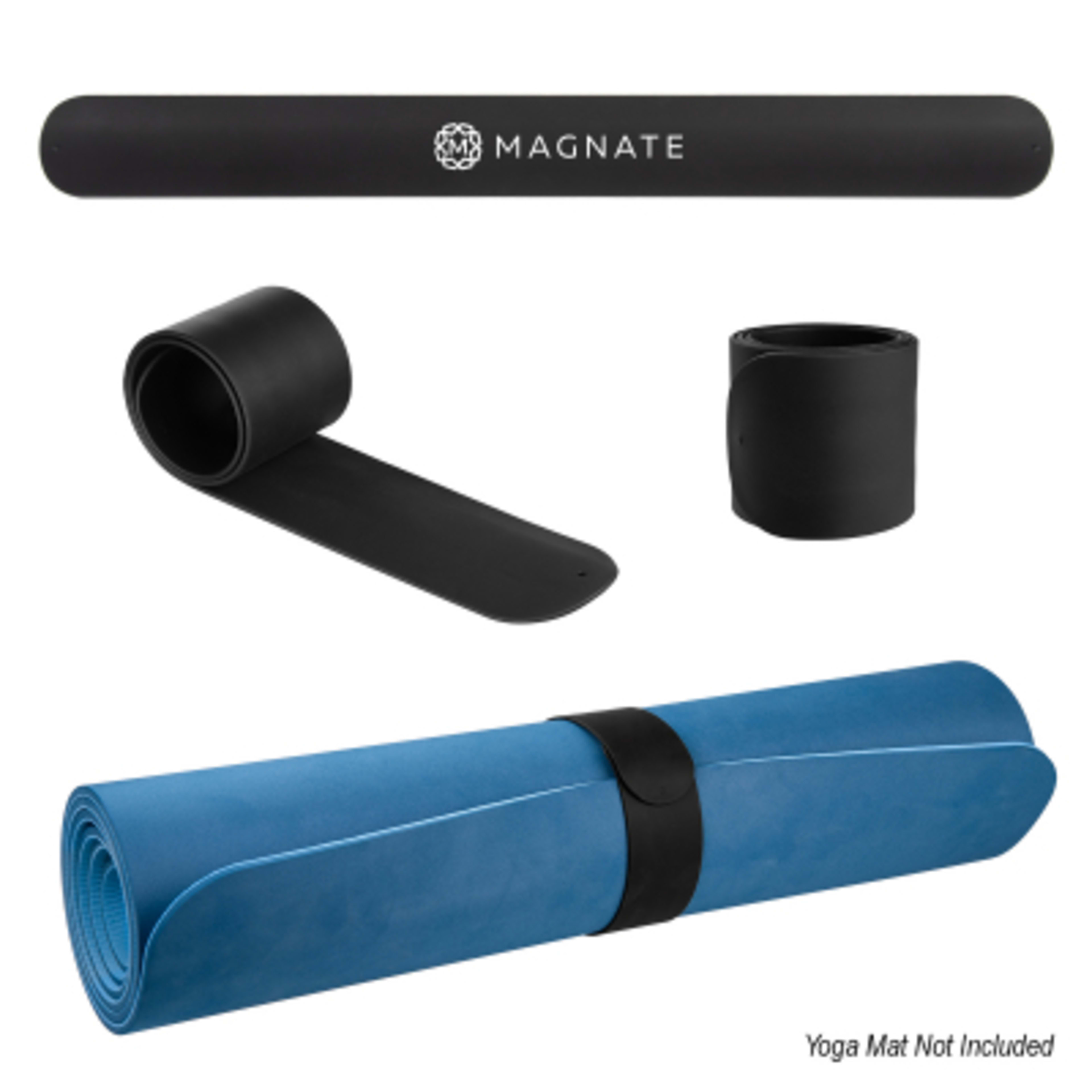 Yoga Mat Slap Strap Silicone Steel - 19 x 2 in - Group Shot - promotional product with custom logo