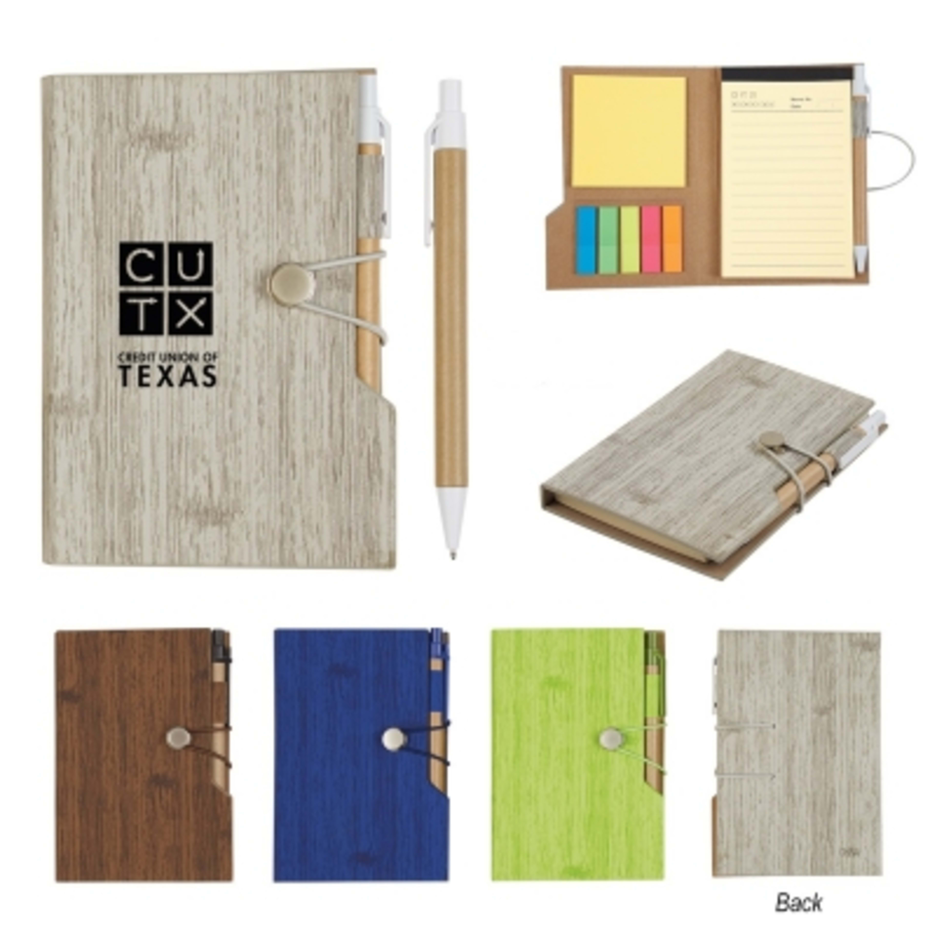 Notebook Woodgrain with Sticky Notes and Pen - 4 x 6 in - Group Shot - product view 3