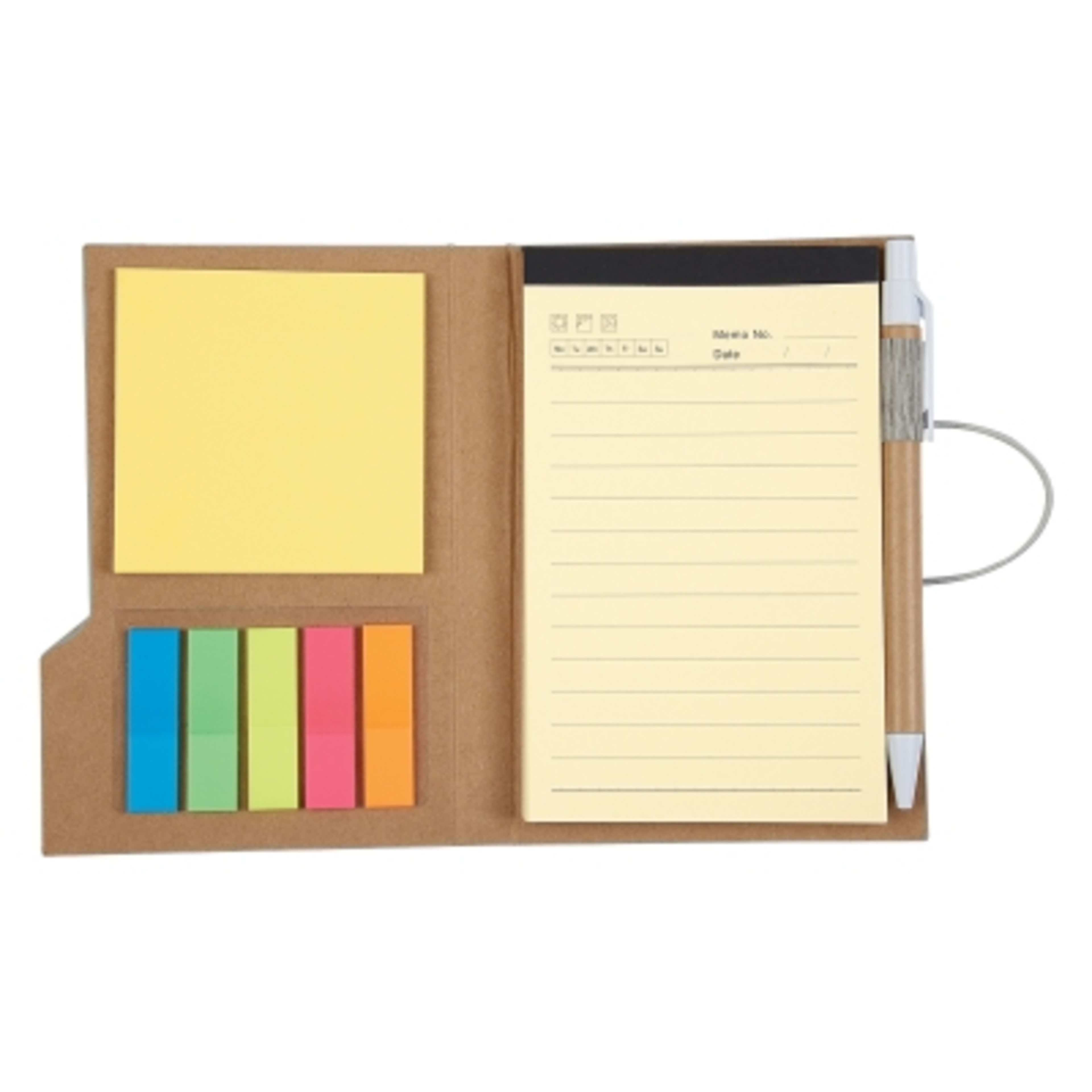 Notebook Woodgrain with Sticky Notes and Pen - 4 x 6 in - Gray - Open - product view 4