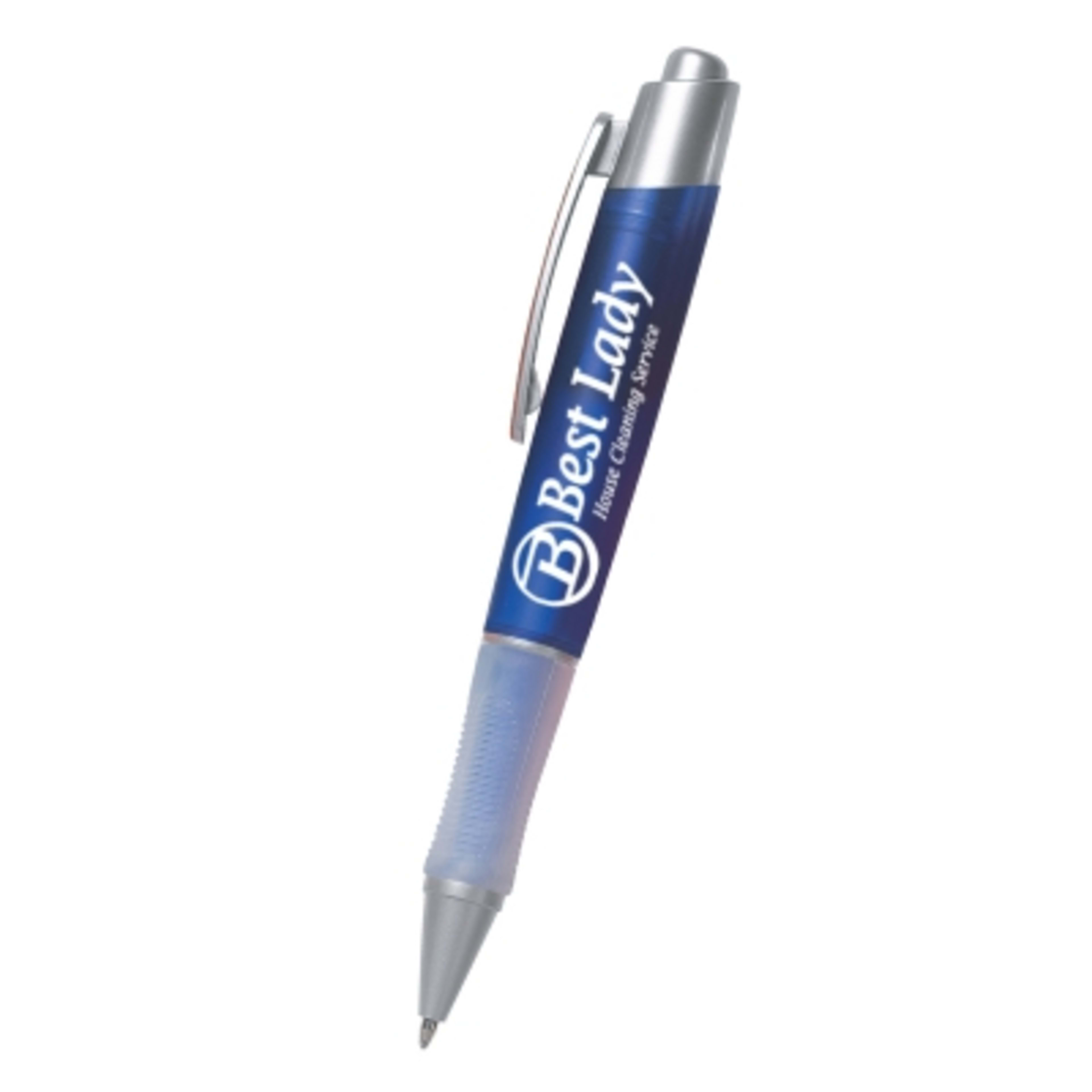 Ballpoint Pen Plunger Action with Rubber Grip - 5.75 in - TRA/Blue - Silkscreen - product view 1