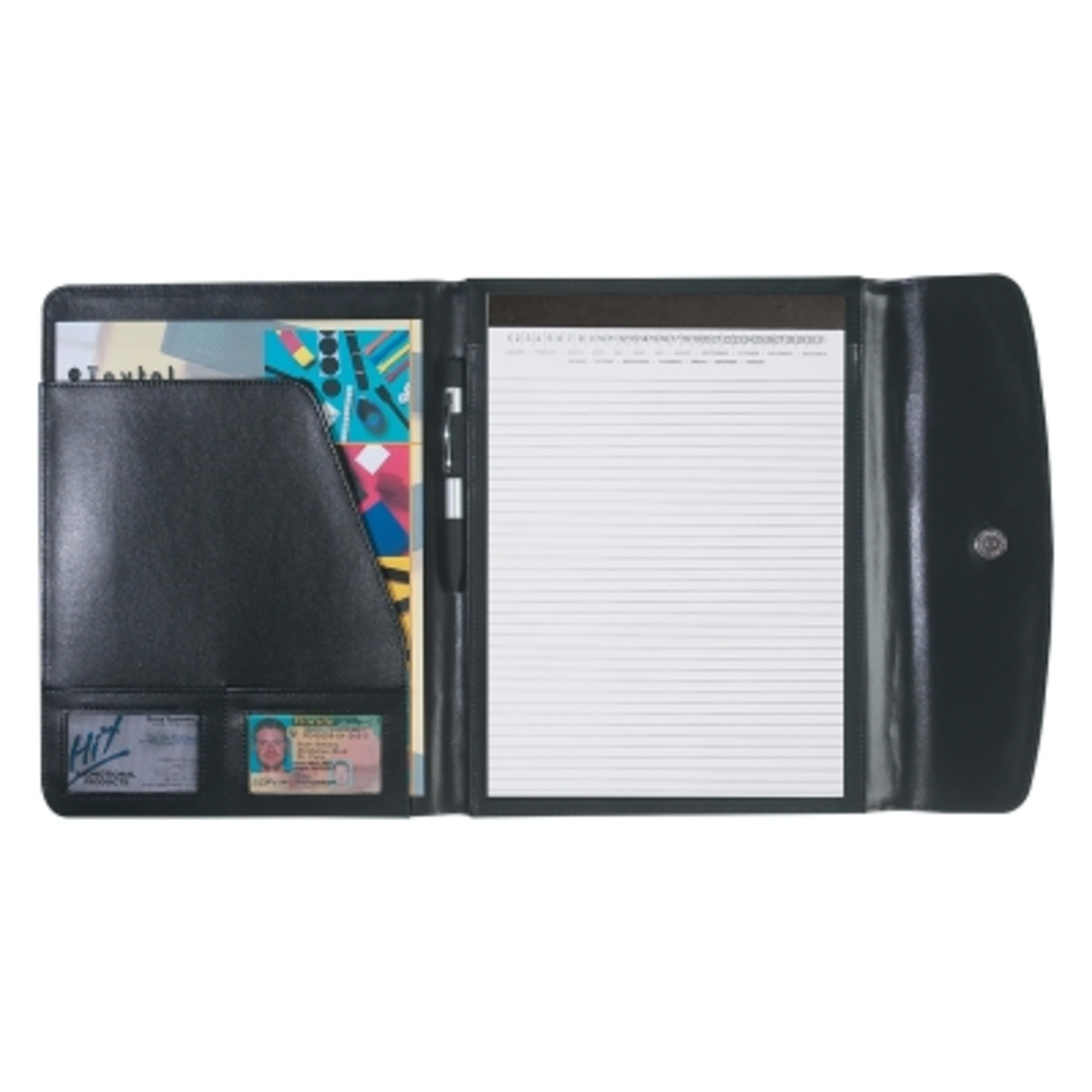 Portfolio Leather Look Snap Closure 30-Page Pad - 10 x 12.5 in - Black - Open Propped - product view 4