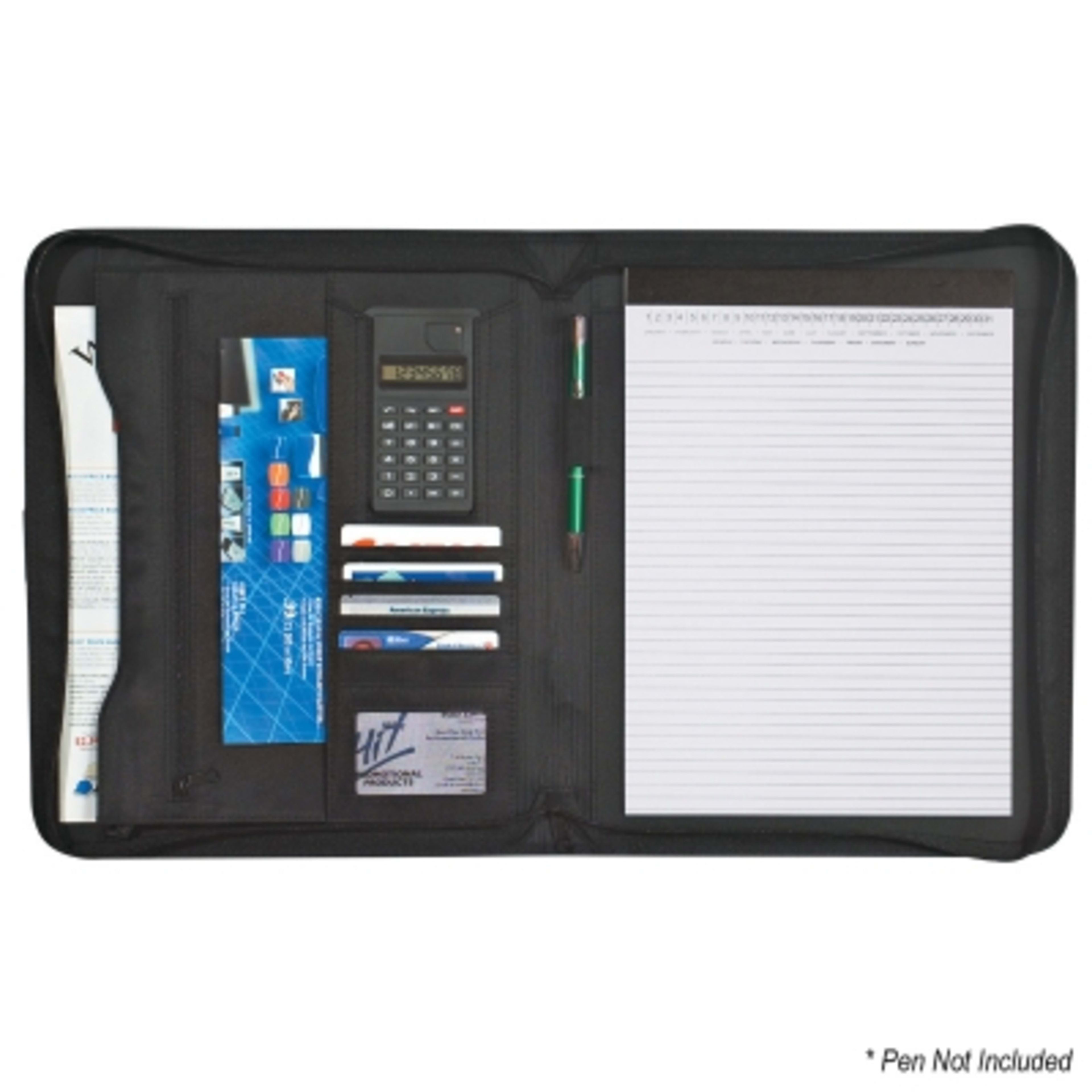 Portfolio Zippered Pebble Grain With Calculator - 11 x 13.3 in - Black - Open - product view 2