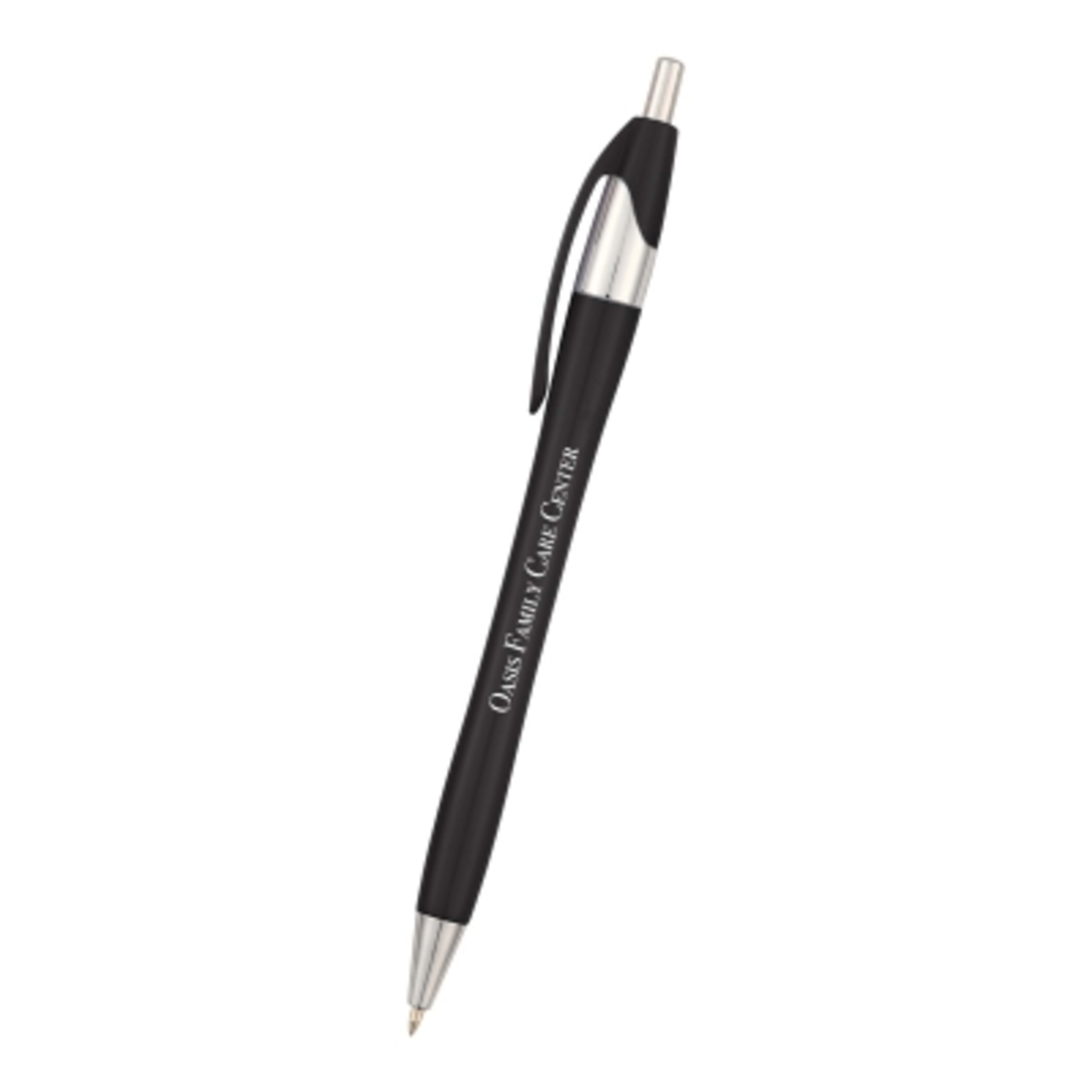 Ballpoint Pen Plunger Action Chrome Trim Dart - 5.75 in - Black - Silkscreen - promotional product with custom logo
