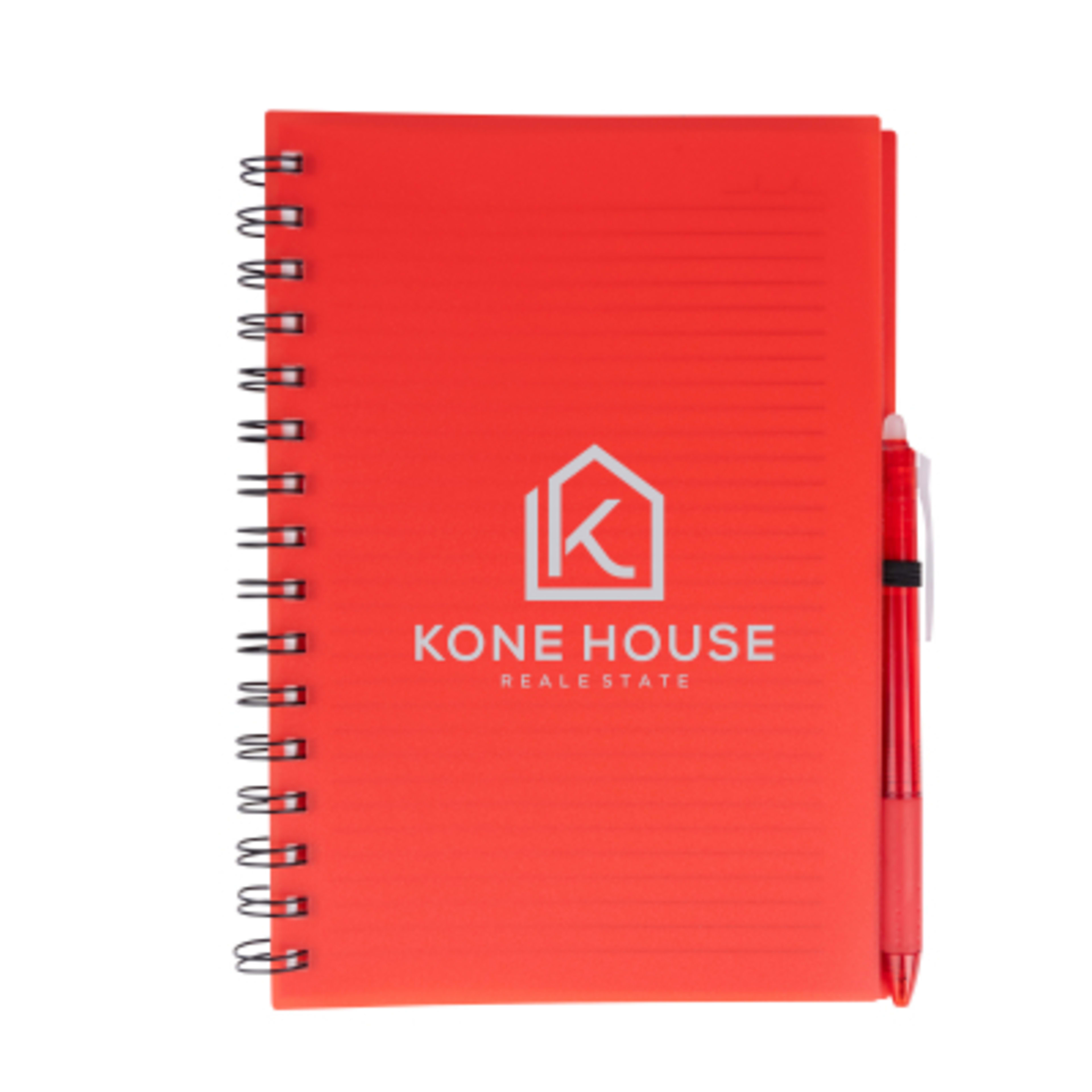 Spiral Notebook Plastic Cover With Erasable Pen - 7.5 x 8.5 in - Red - Silkscreen - product view 1