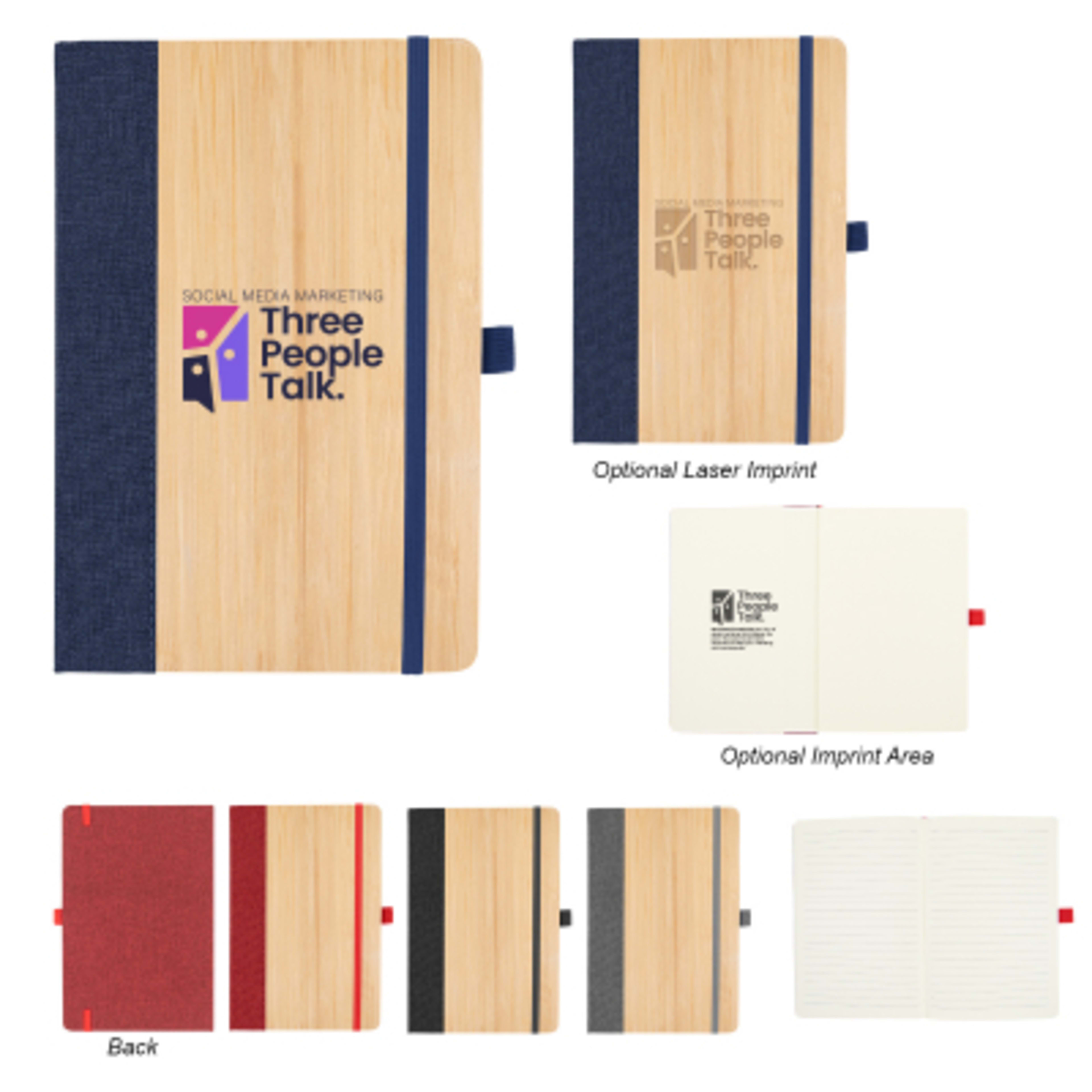 Hardcover Journal Bamboo rPET Cover - 5.5 x 8.25 in - Group Shot - promotional product with custom logo