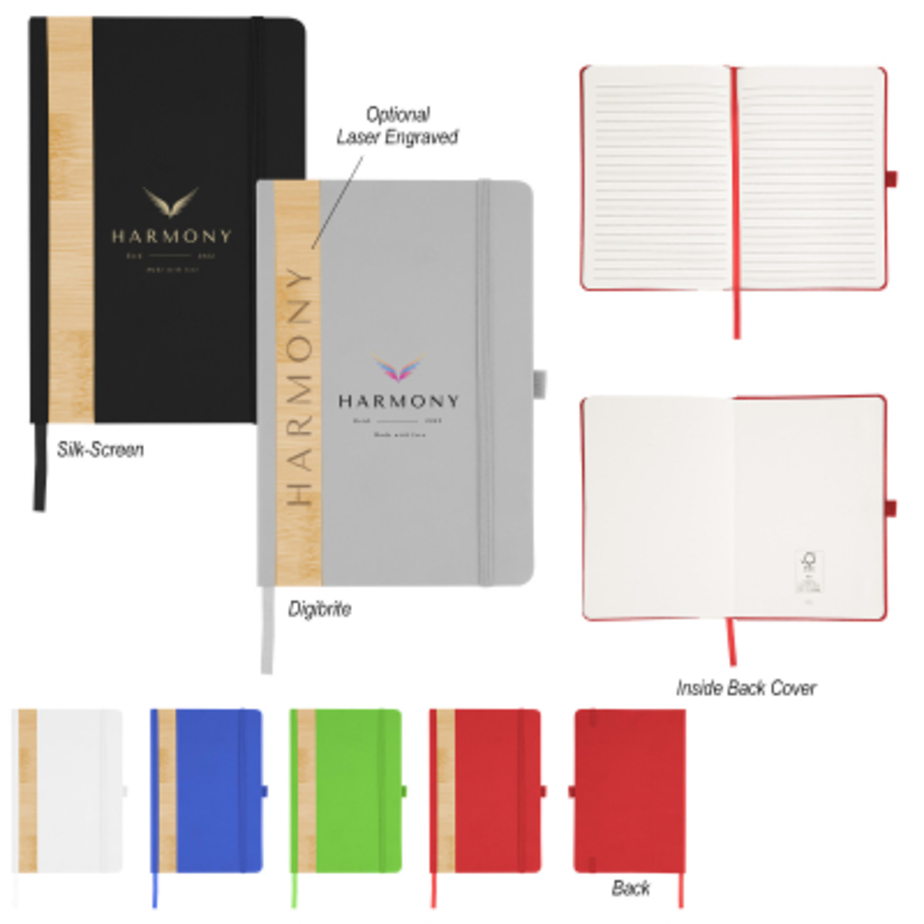 Journal Recycled PU and Bamboo Accent 80 Page - 5 x 7 in - Group Shot - product view 19