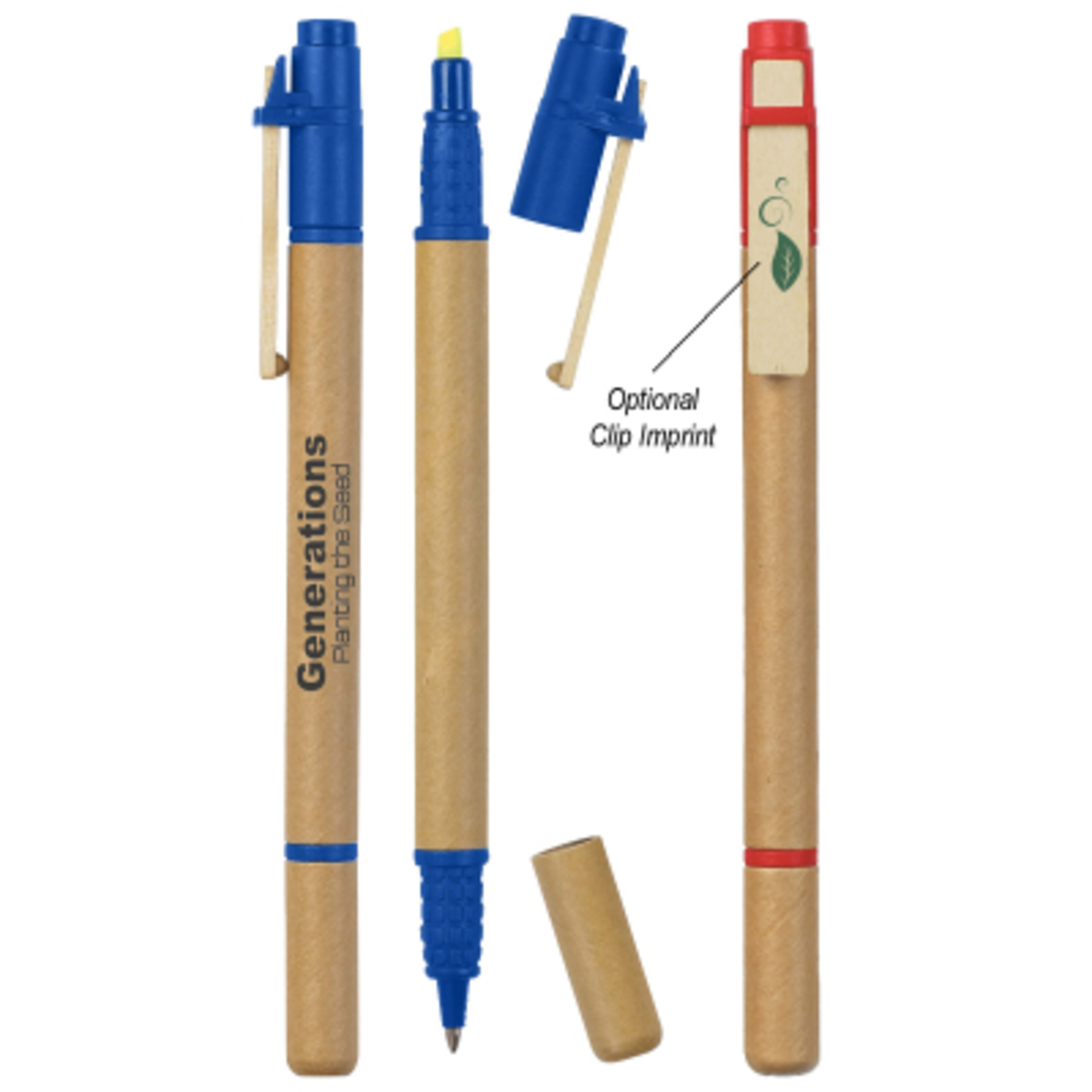 Pen Paper Barrel with Wooden Clip and Highlighter - 5½ in - Group Shot - product view 3