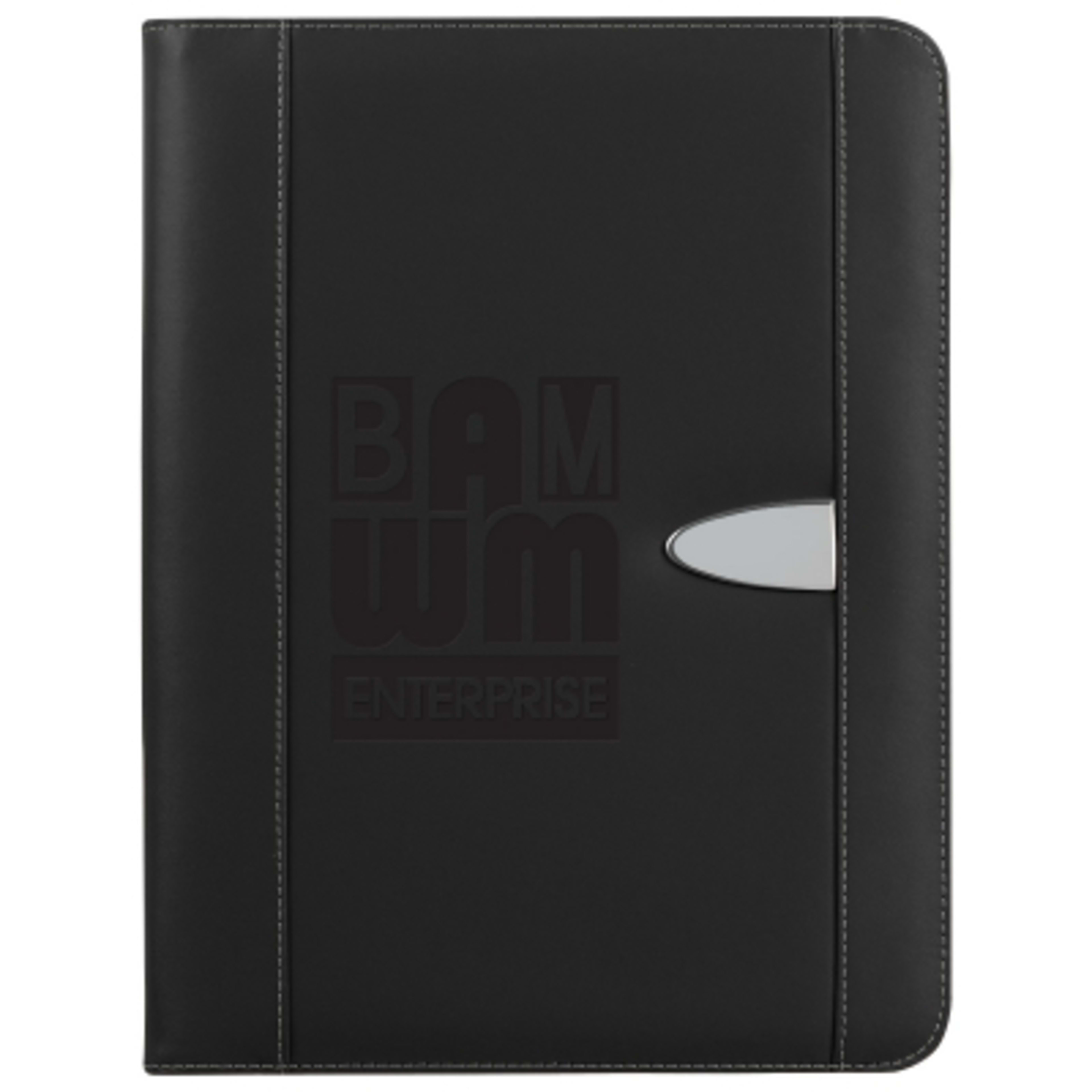 Portfolio Bonded Leather Zippered with Calculator - 10 x 13.25 in - Black - Debossed - product view 3