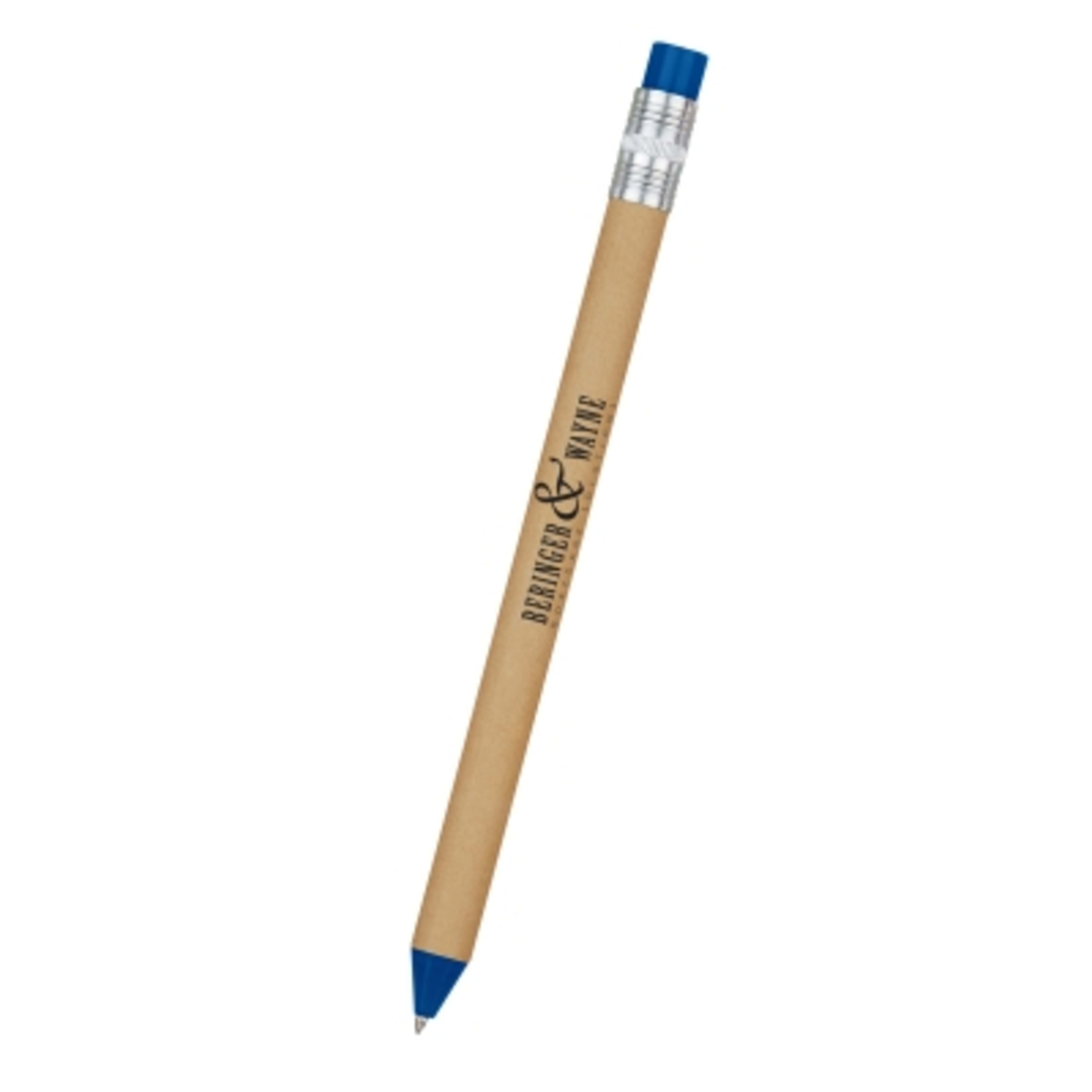 Pen Paper Barrel Pencil Look Plunger Action - 6.375 in - NAT/Blue - Padprint - promotional product with custom logo