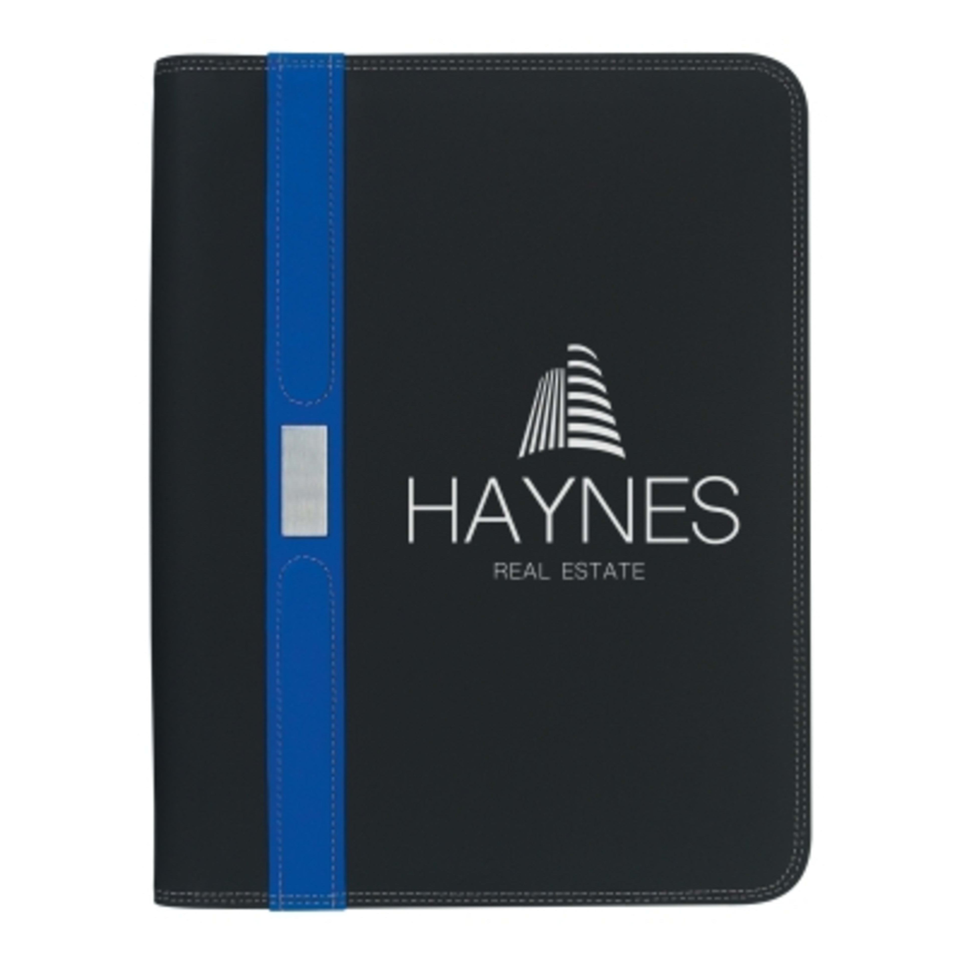 Portfolio PVC Zippered with Card Holders - 10.25 x 13.5 in - Black/Royal - Silkscreen - product view 1
