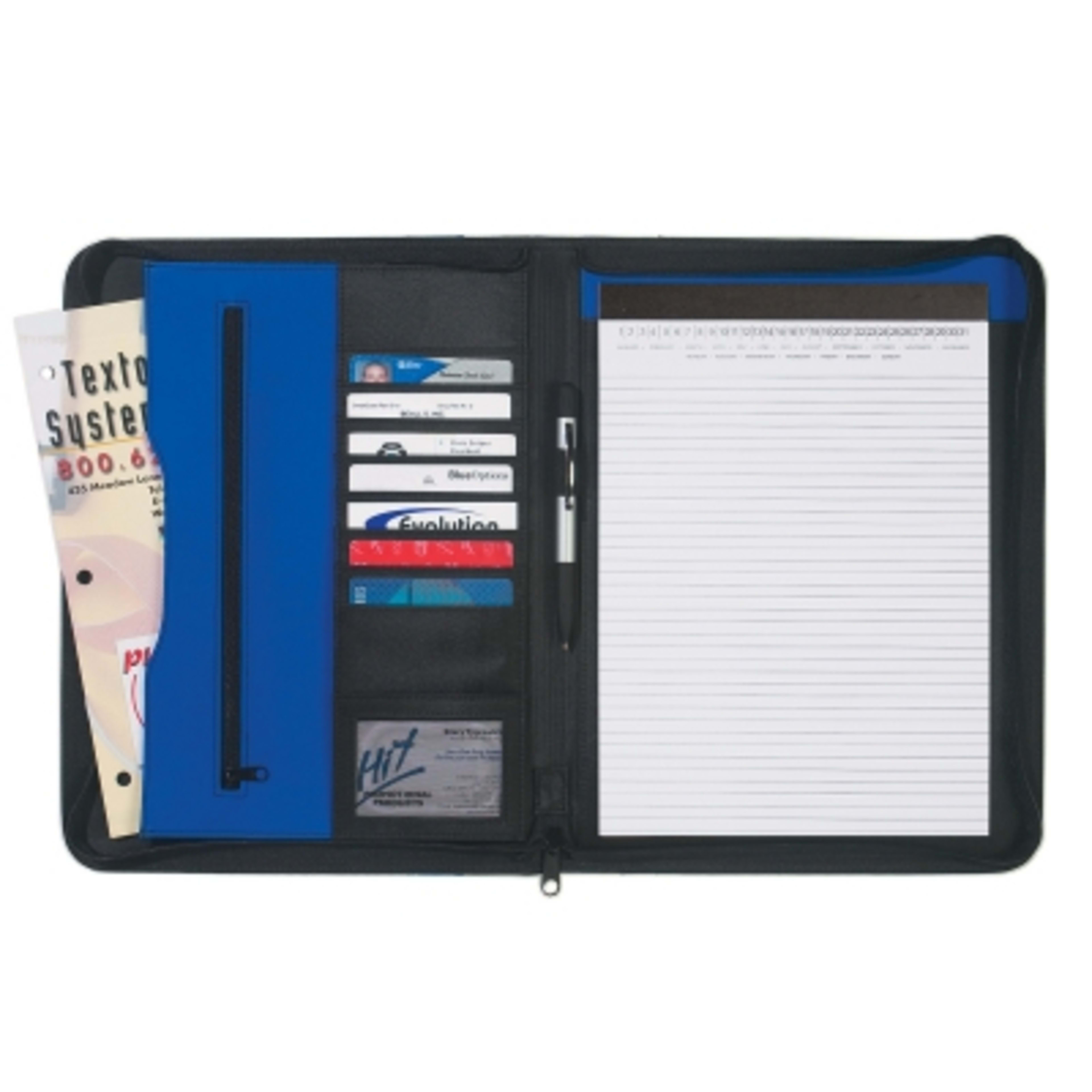 Portfolio PVC Zippered with Card Holders - 10.25 x 13.5 in - Black/Royal - Open - product view 3