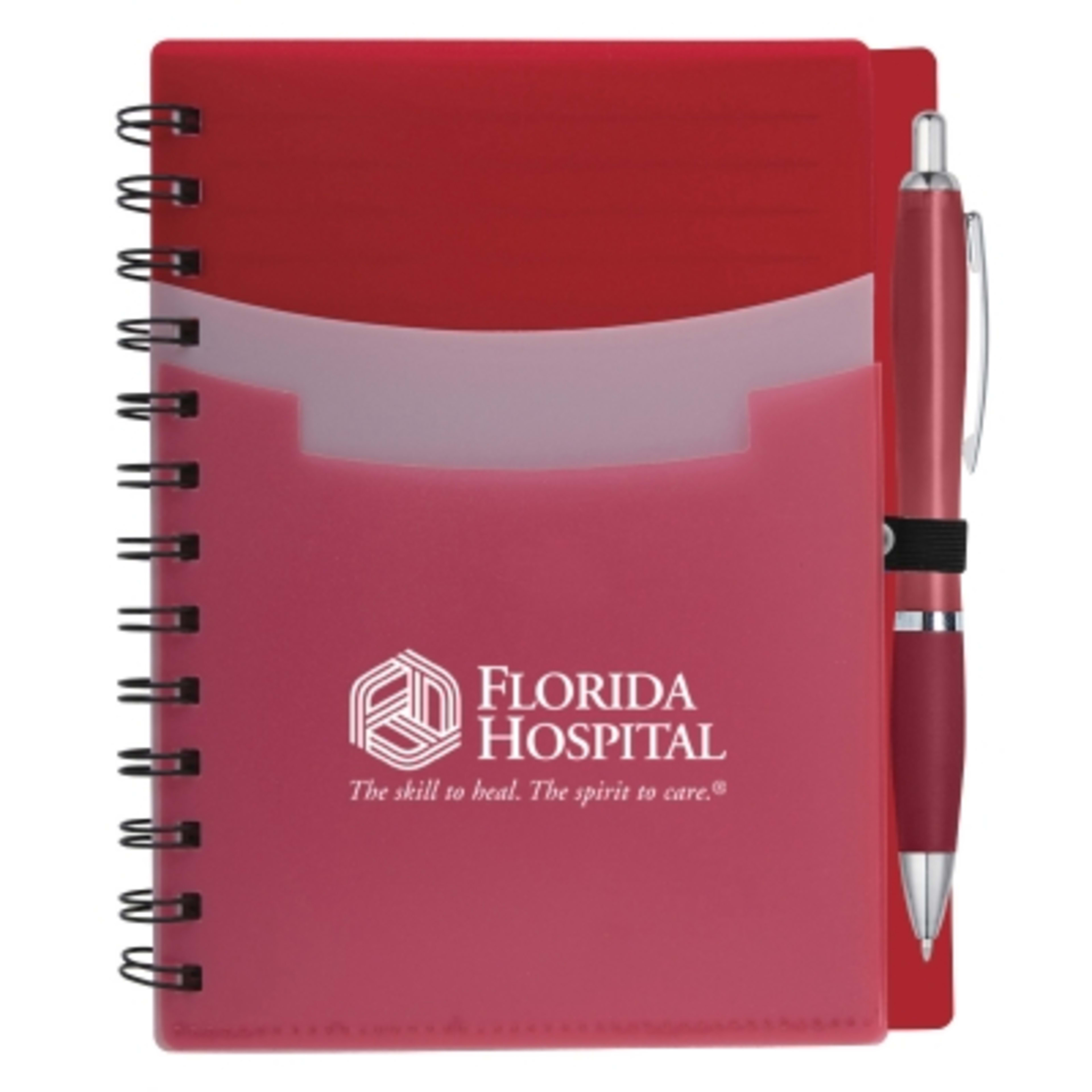 Notebook Tri-Pocket Cover with Satin Finish Pen - 5 x 7 in - Red - Silkscreen - product view 3