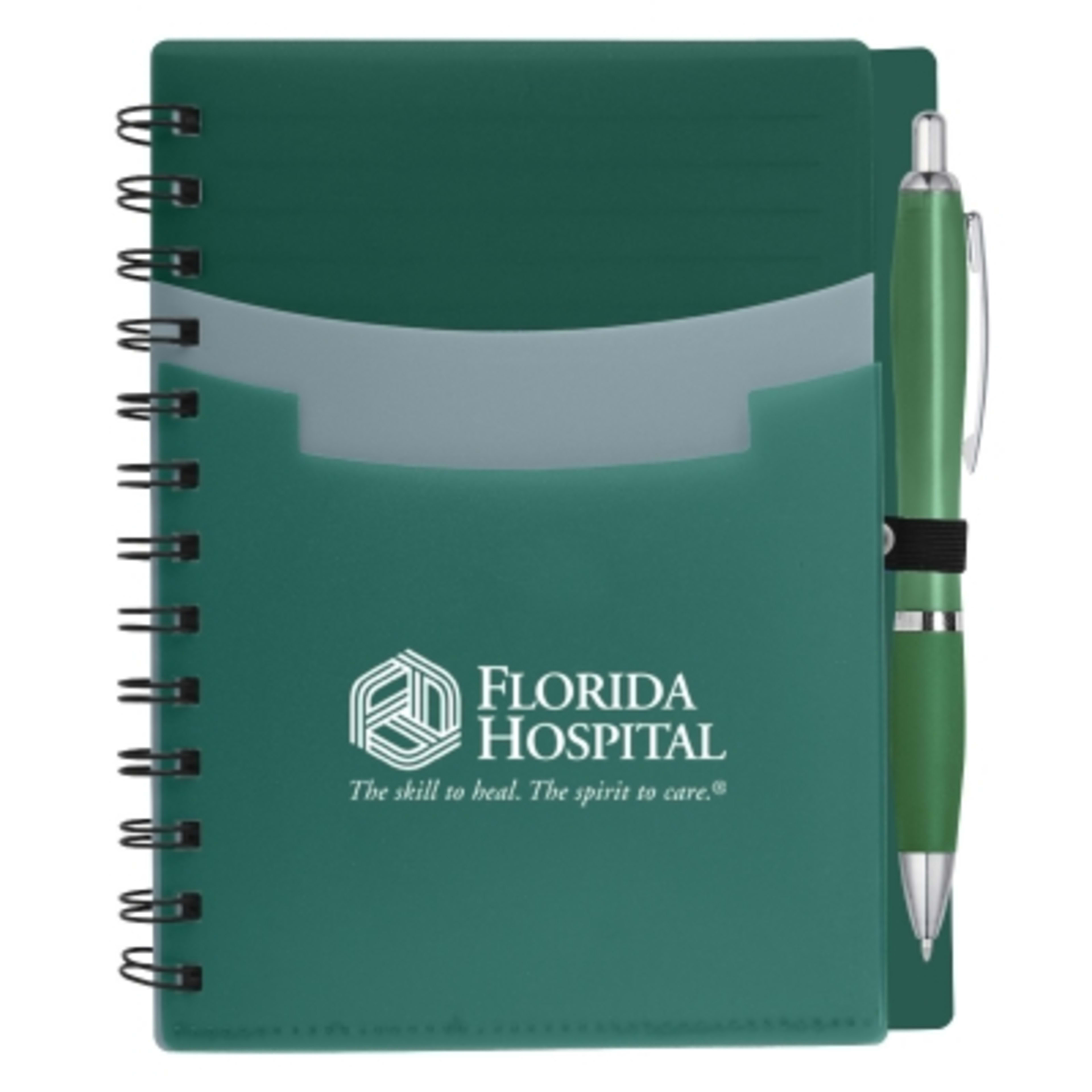 Notebook Tri-Pocket Cover with Satin Finish Pen - 5 x 7 in - Green - Silkscreen - product view 4