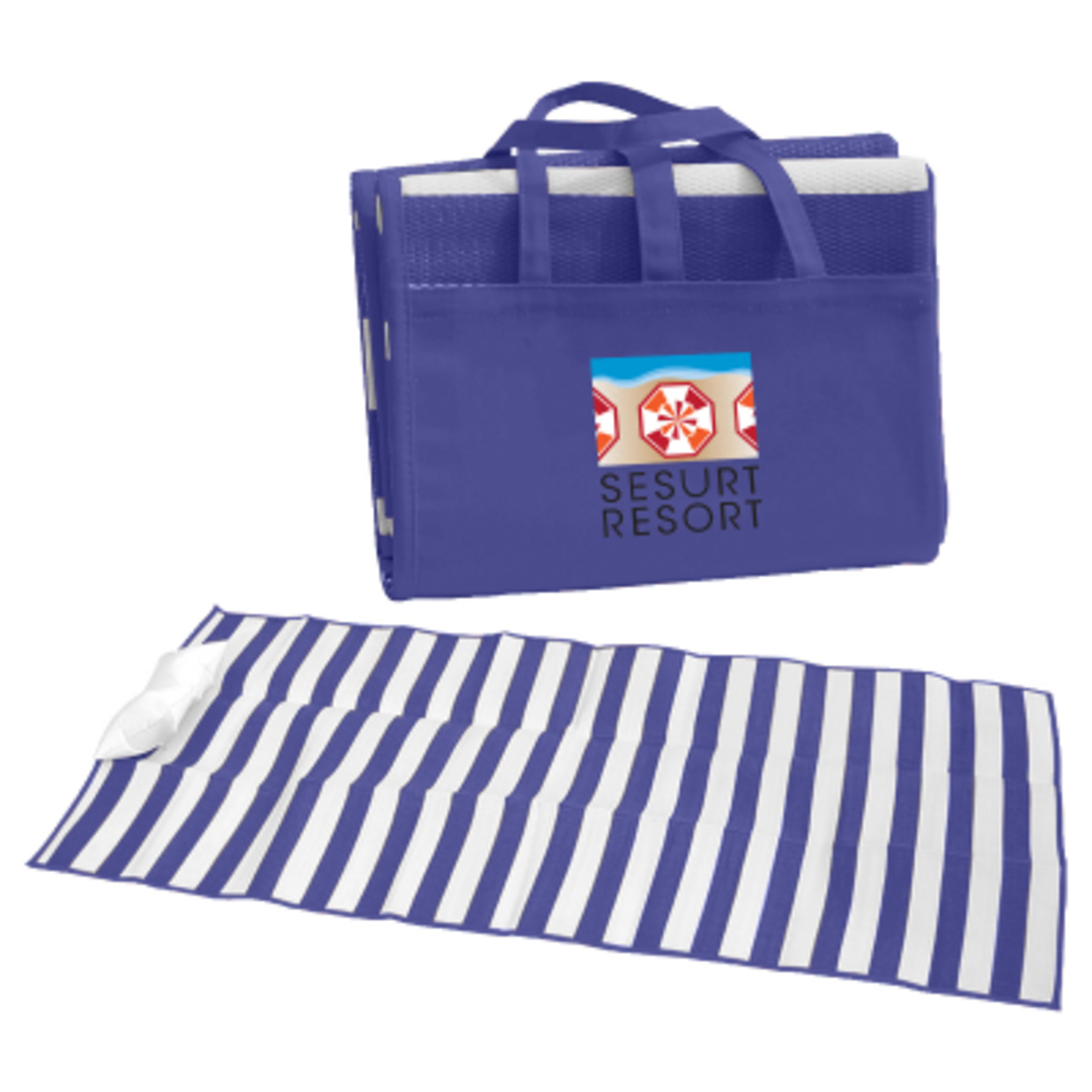 Beach Mat Polypropylene with Inflatable Pillow - 36 x 72 in - Blue/White - Colorbrite - product view 2