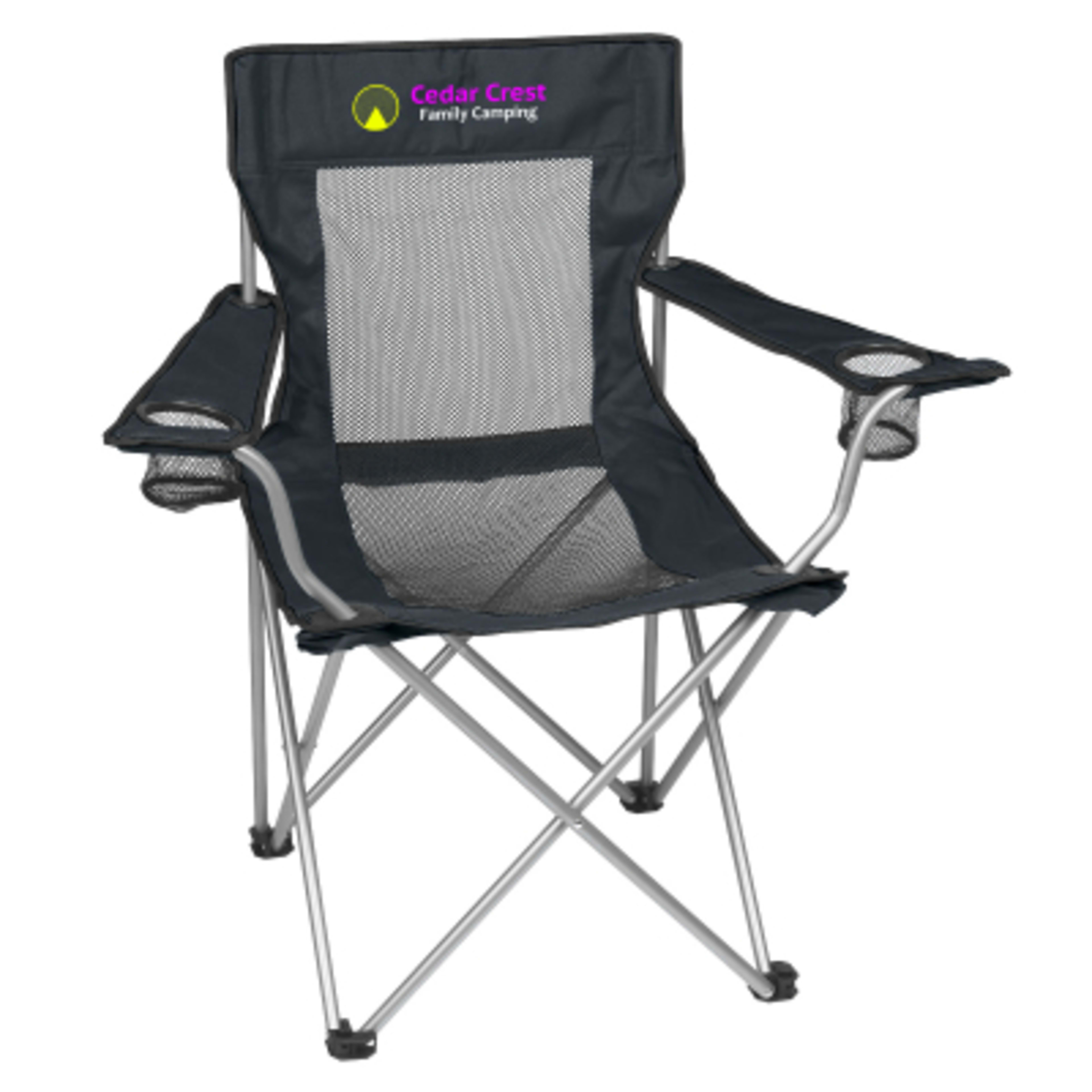 Mesh Folding Chair with Cup Holders and Carrying Bag - 32 x 34 x 20 in - Black/Black - Colorbrite - product view 1