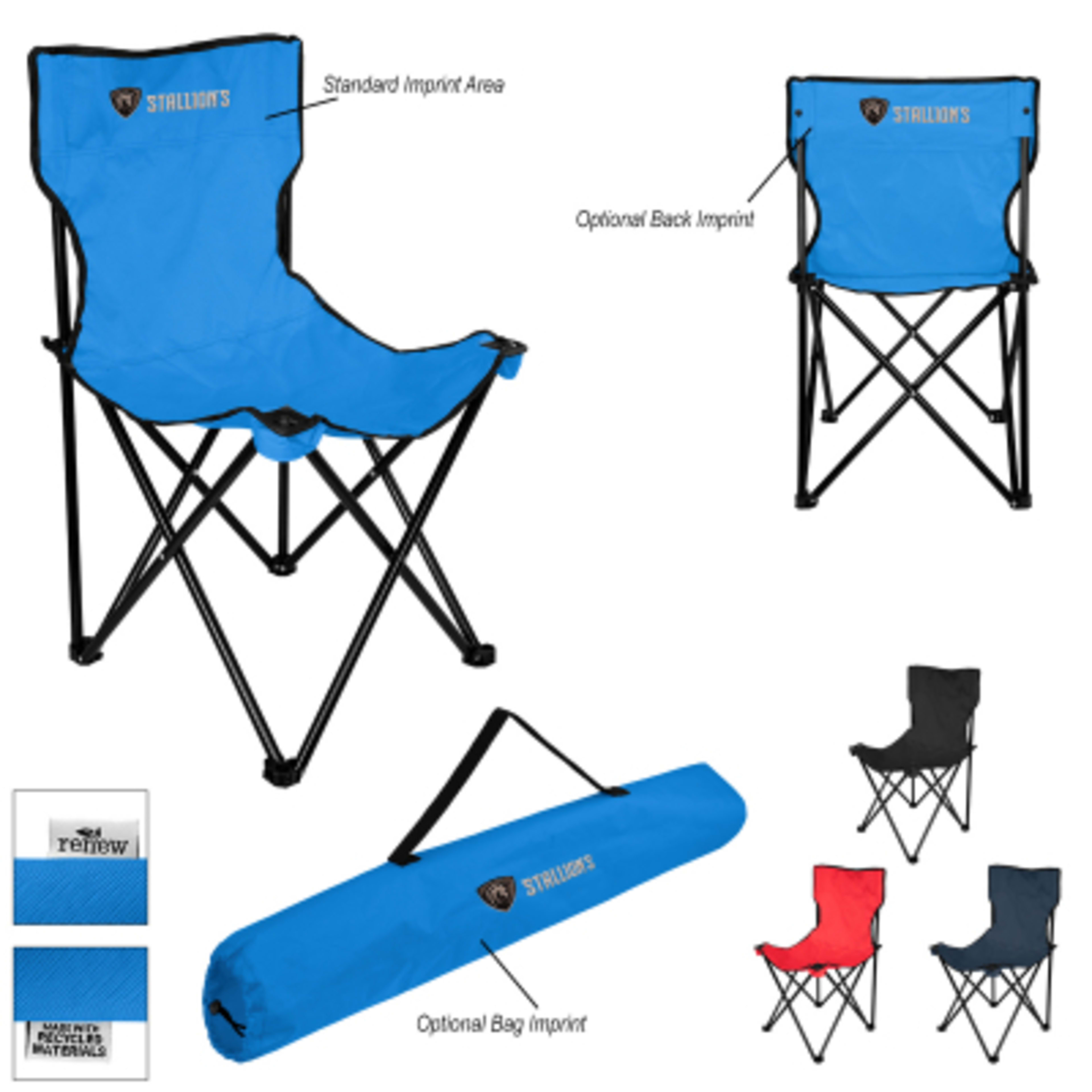 RPET Folding Chair with Carrying Bag Recycled - 18.9 x 31.5 x 18.9 in - Group Shot - product view 4