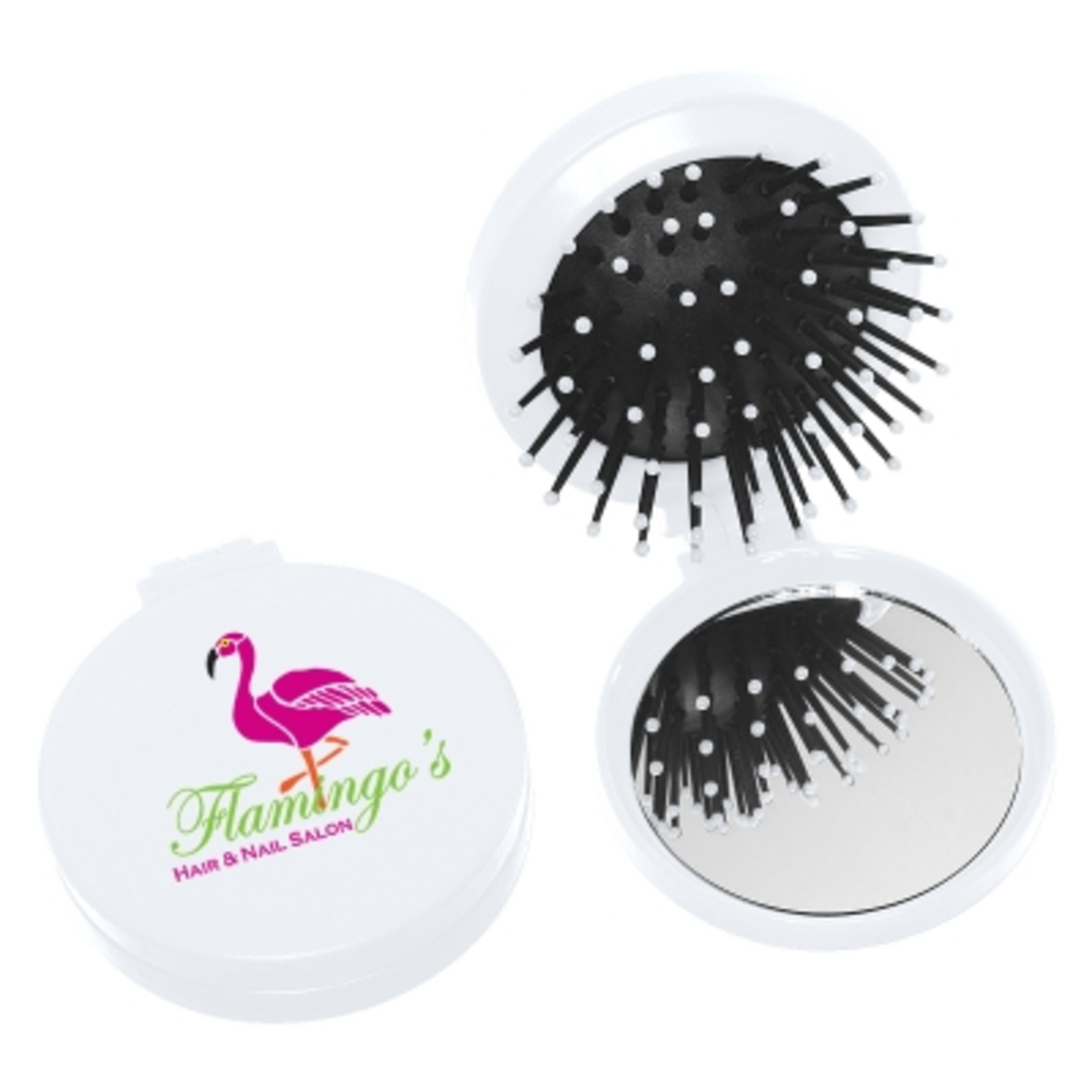 Compact Mirror with Hair Brush - 2.25 in Diameter - White - Digibrite - product view 1