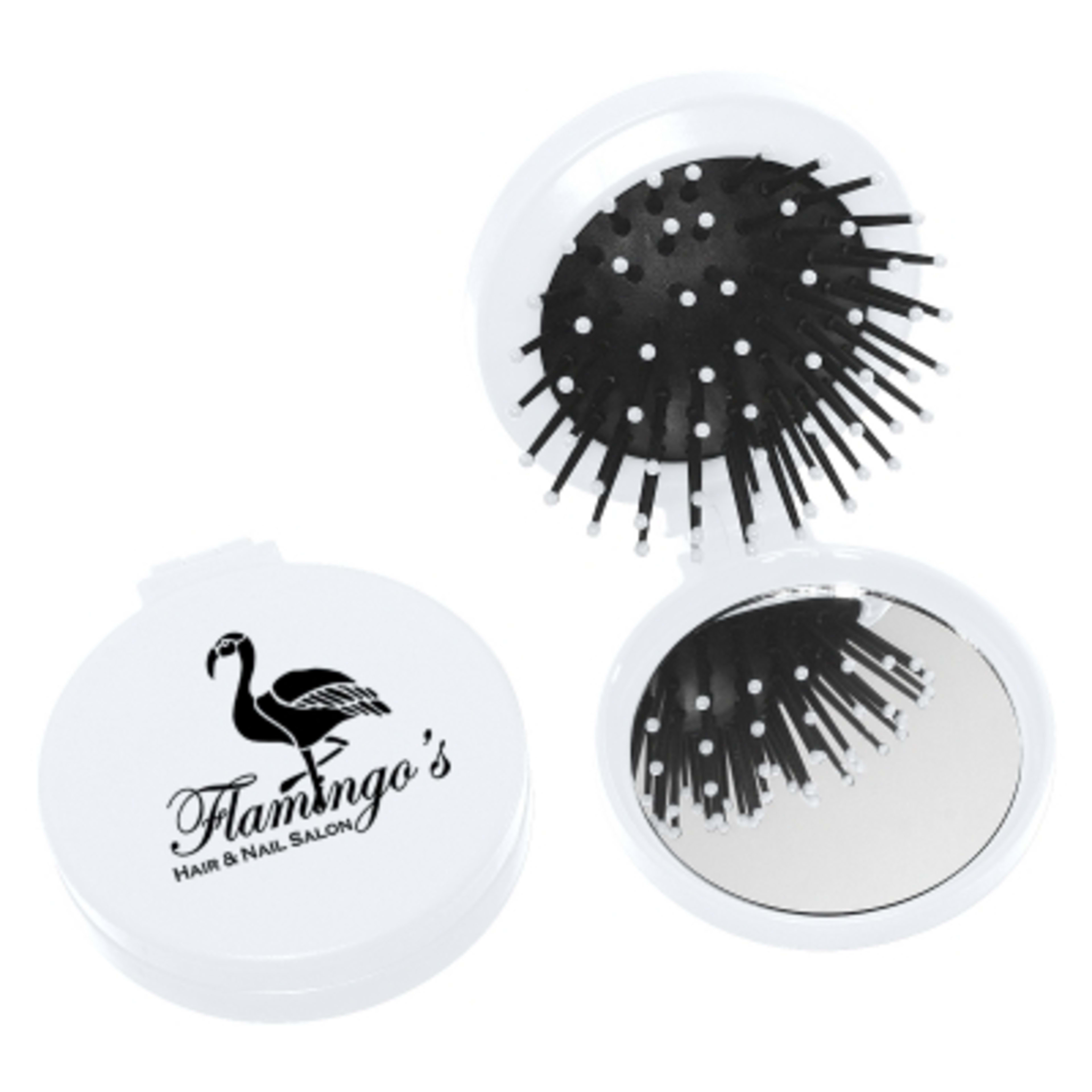 Compact Mirror with Hair Brush - 2.25 in Diameter - White - Silkscreen - product view 2
