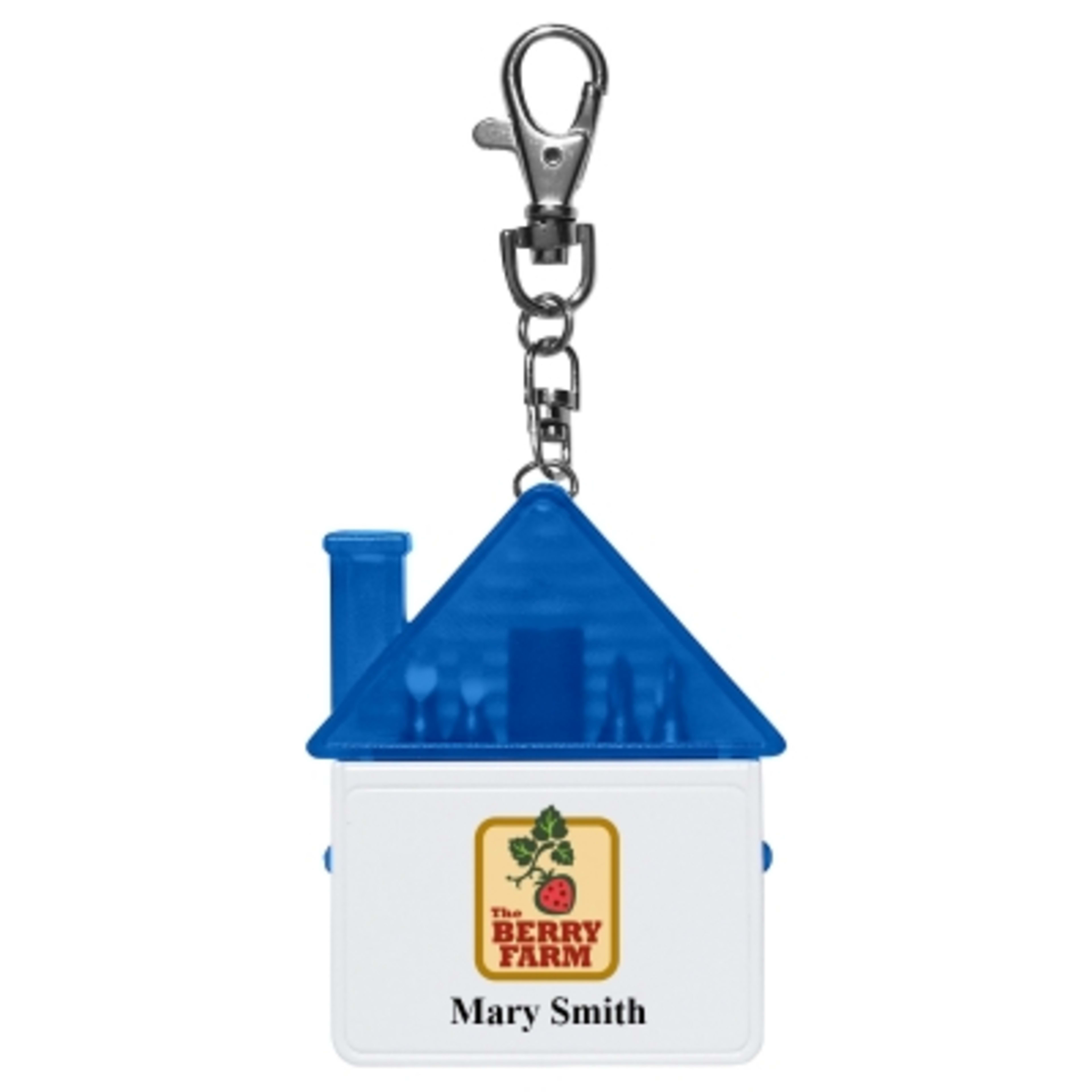 House-Shaped Tool Kit with Keychain Attachment - 3.75 in - TRN/Blue - Personalization Digibrite - product view 3
