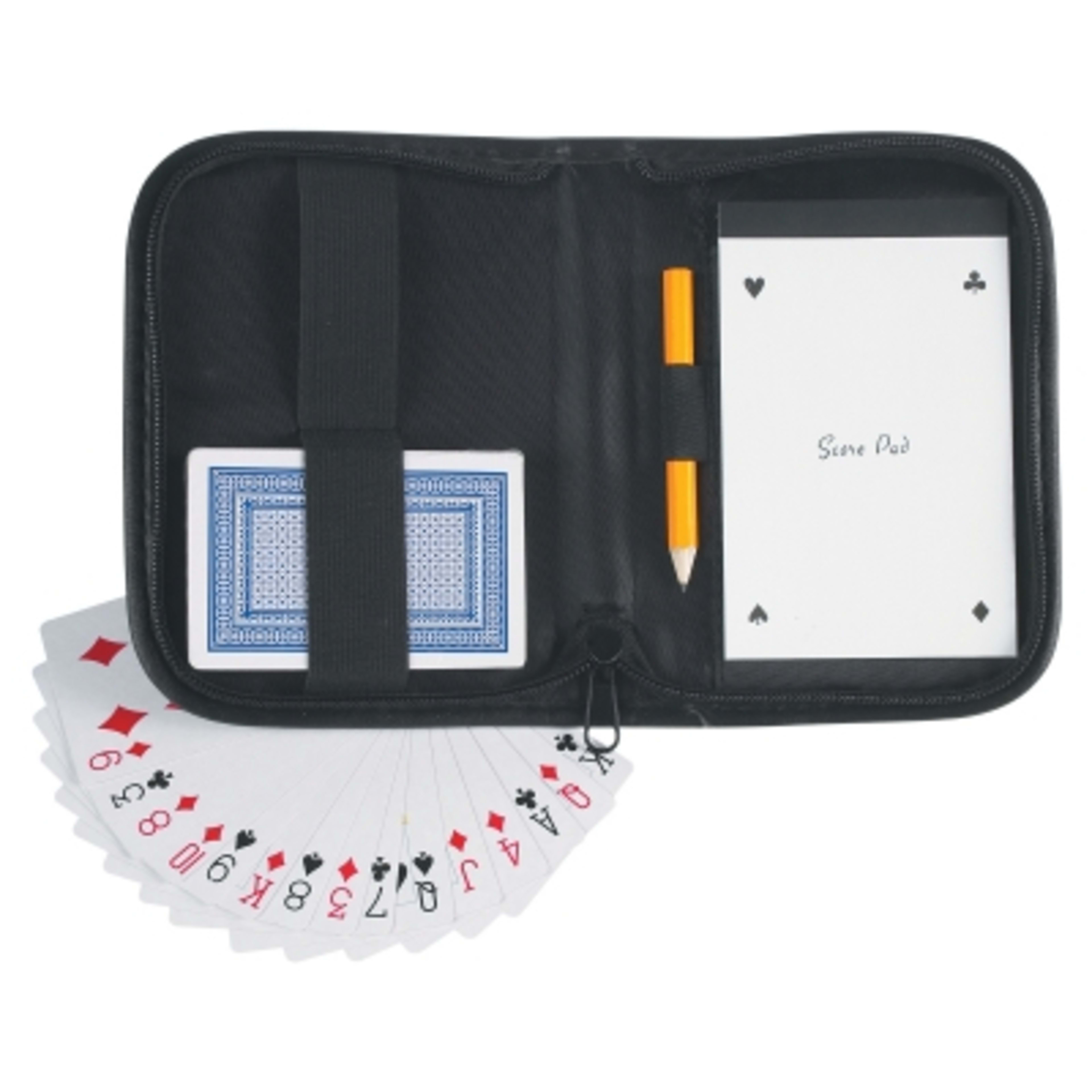 Playing Card Set with Notepad Zippered Case - 6 in - Black - Open Contents - product view 4