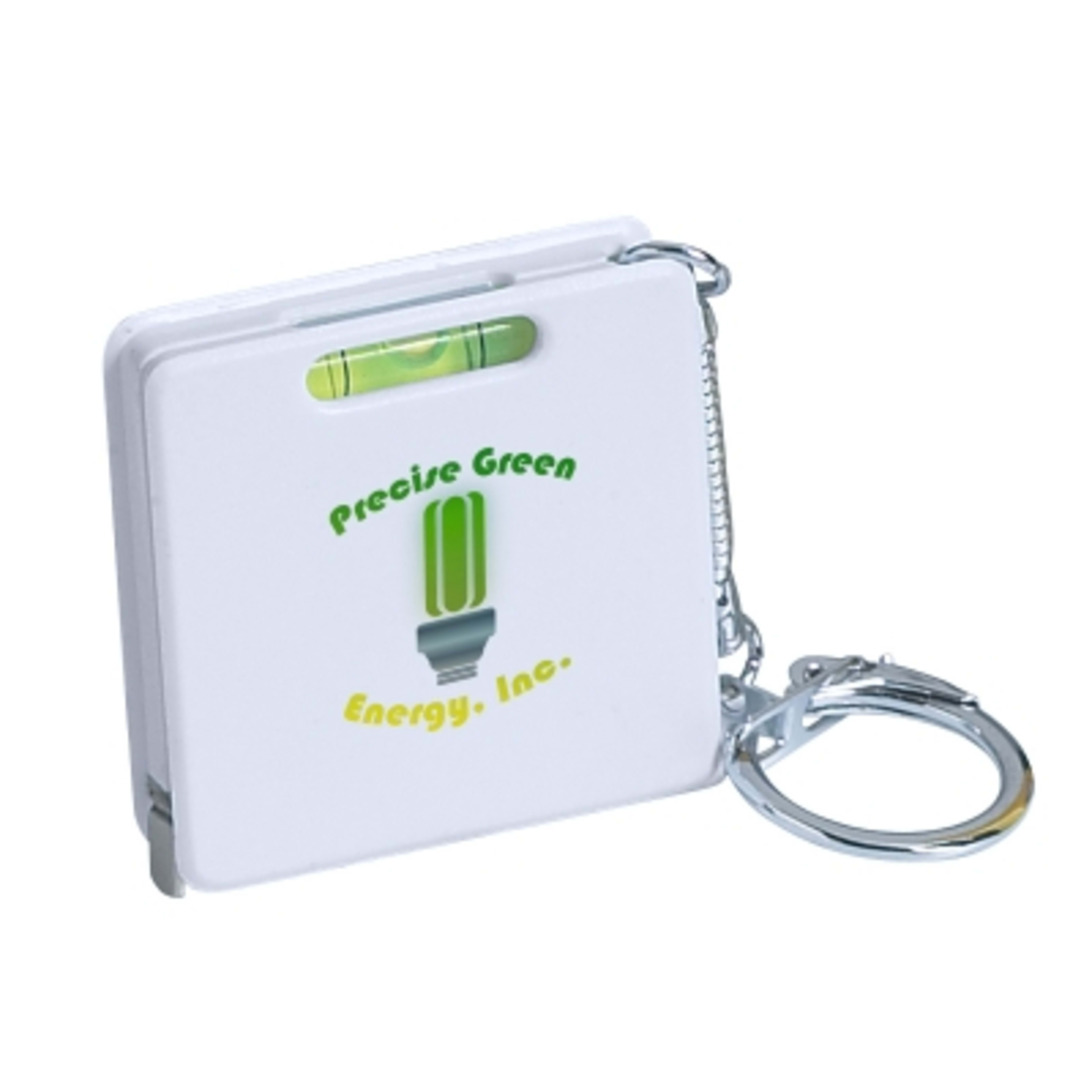 Tape Measure Keychain with Level - 3 ft - White - Digibrite - promotional product with custom logo