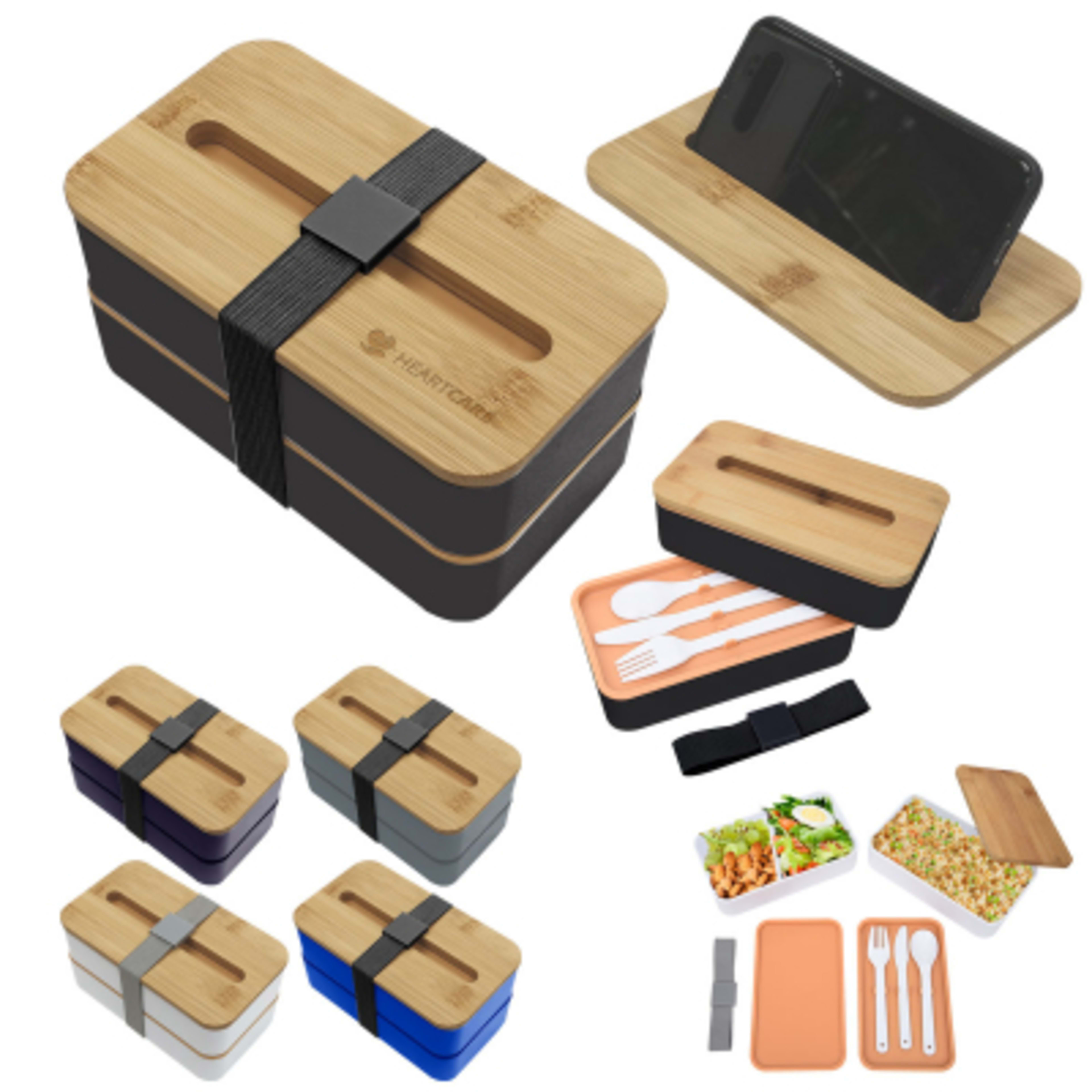 Stackable Bento Box with Phone Stand Bamboo Lid - 7.25 in - Group Shot - product view 6
