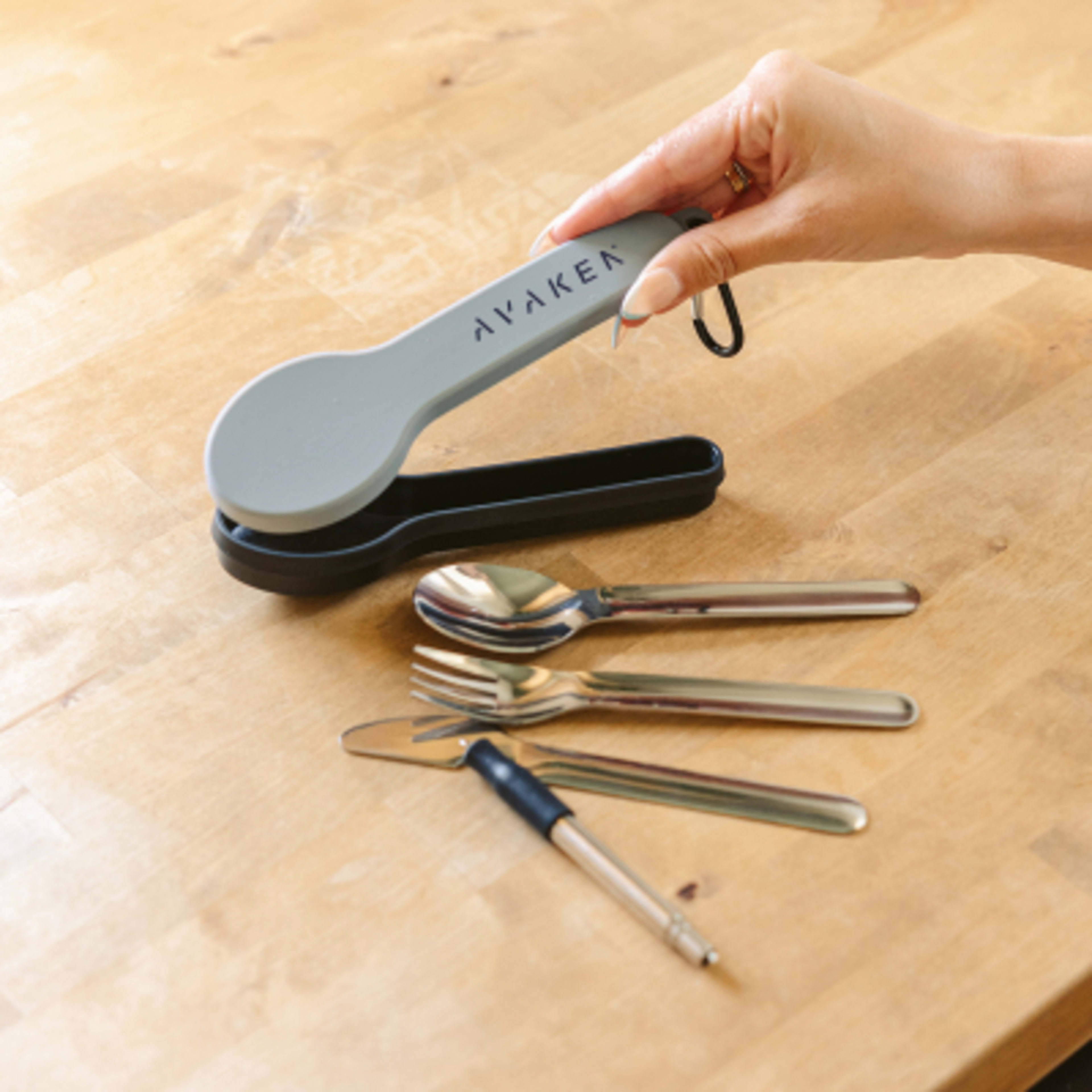 Travel Utensil Set with Silicone Holder Carabiner - 7.25 in