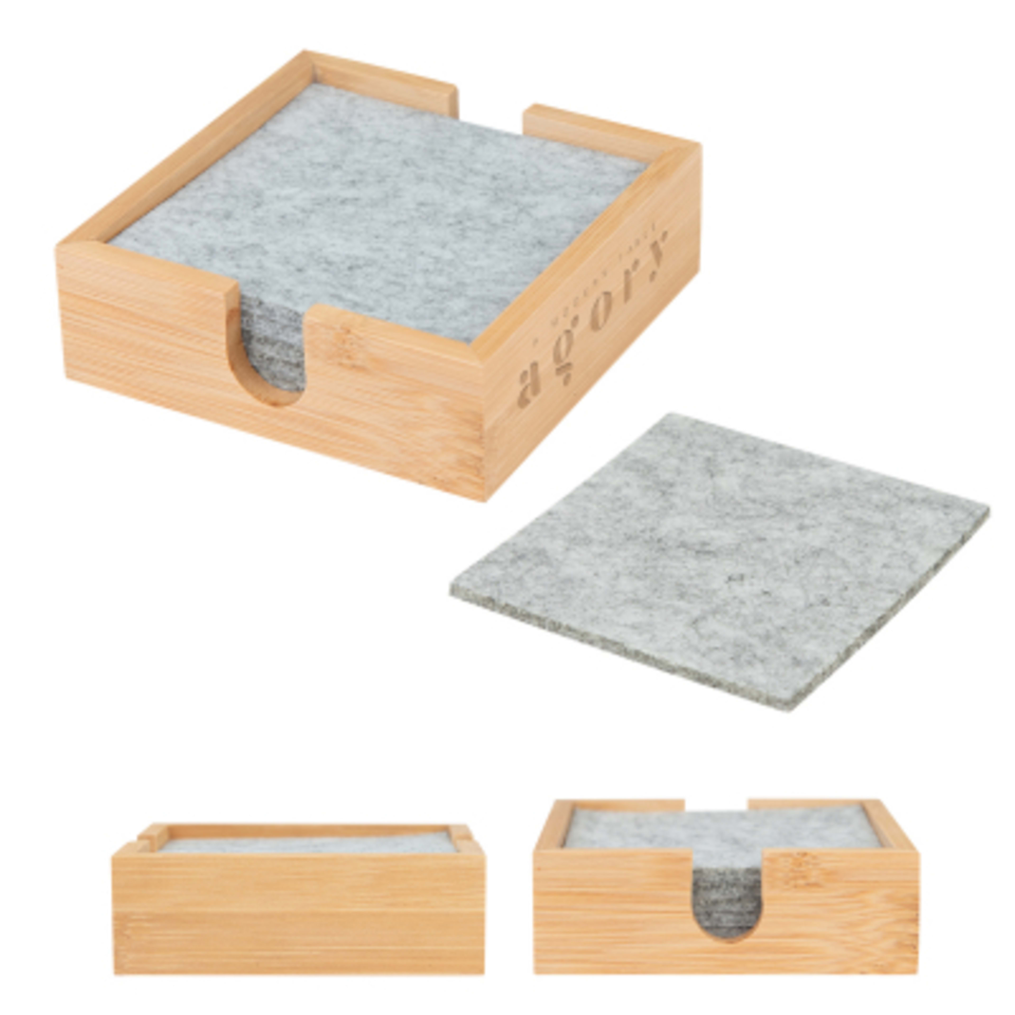 Coaster Set Bamboo with Recycled Felt - 4 Piece - NAT/Gray - Laser - product view 1