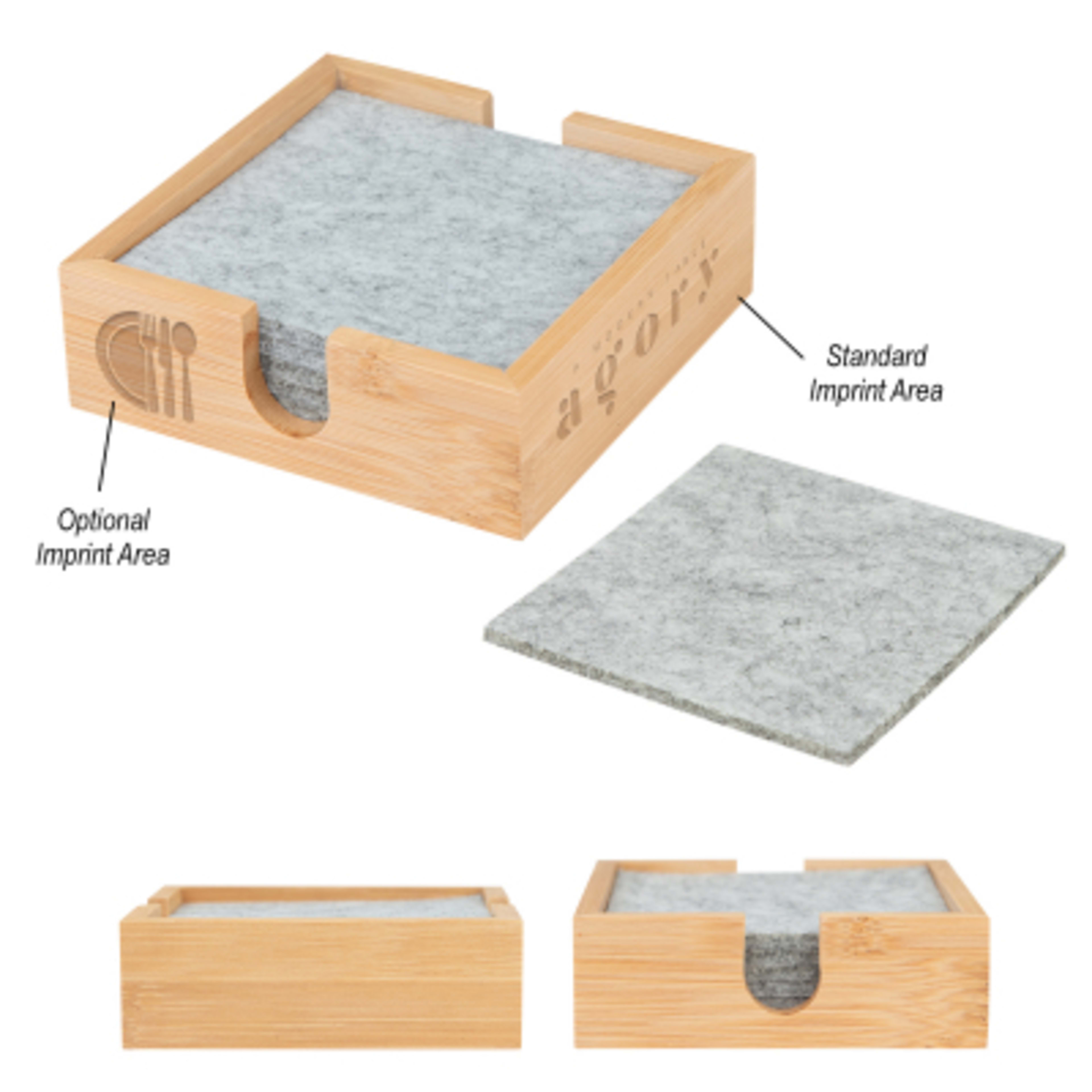 Coaster Set Bamboo with Recycled Felt - 4 Piece - Group Shot - product view 3