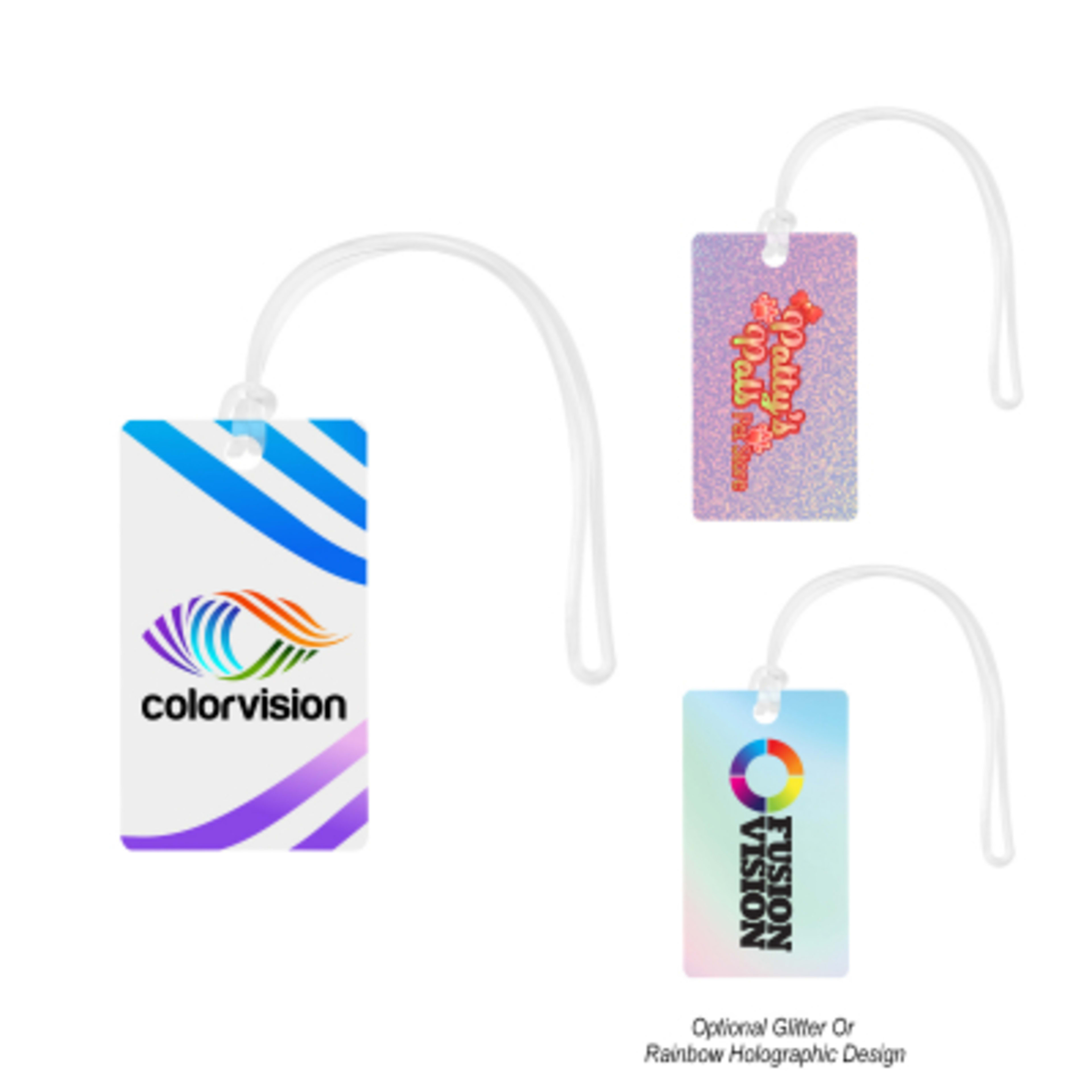 Luggage Tag Acrylic Rectangle with PVC Strap - 2 x 1.125 in