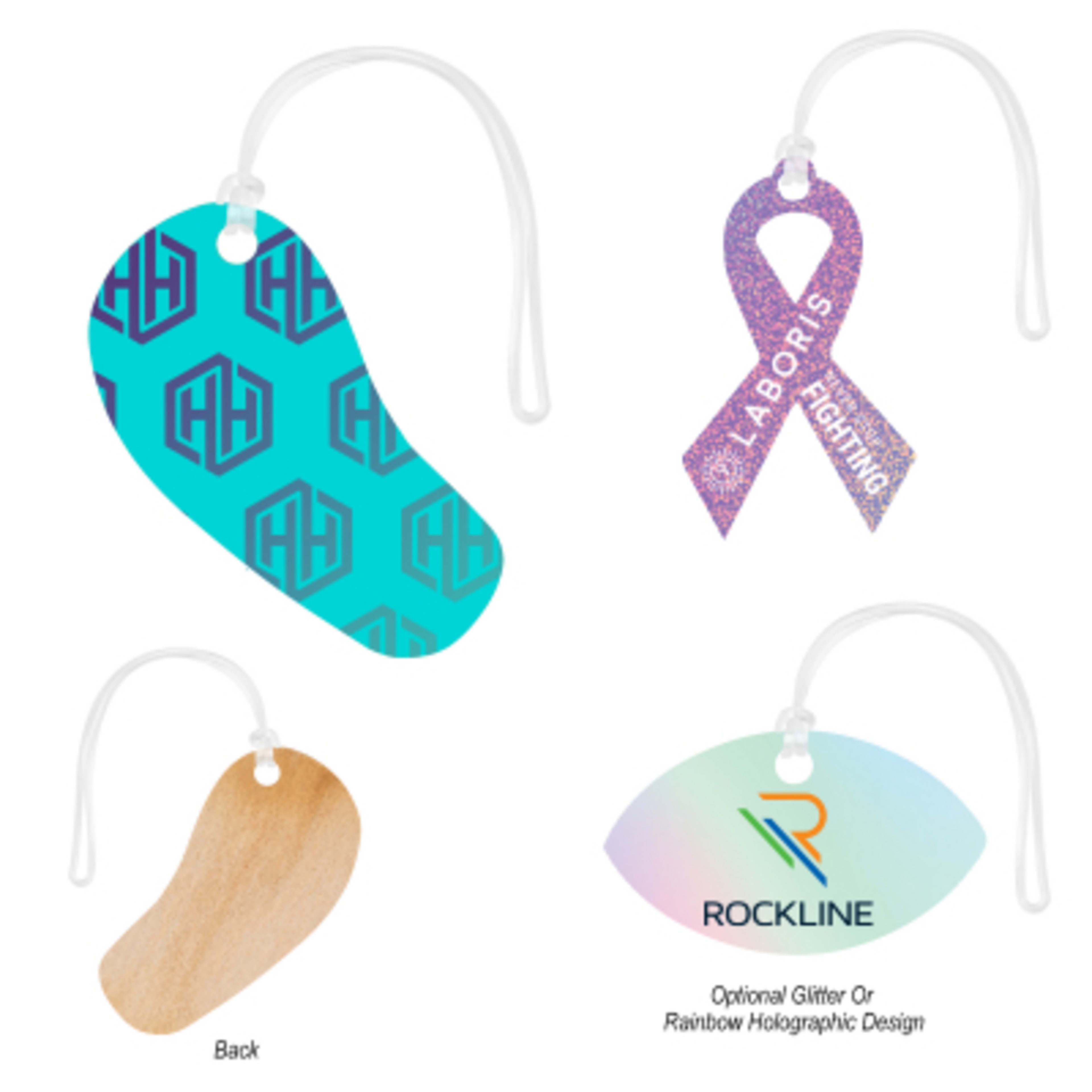 Luggage Tag Wood Full Color with PVC Strap - 3 x 2 in - Group Shot - product view 1