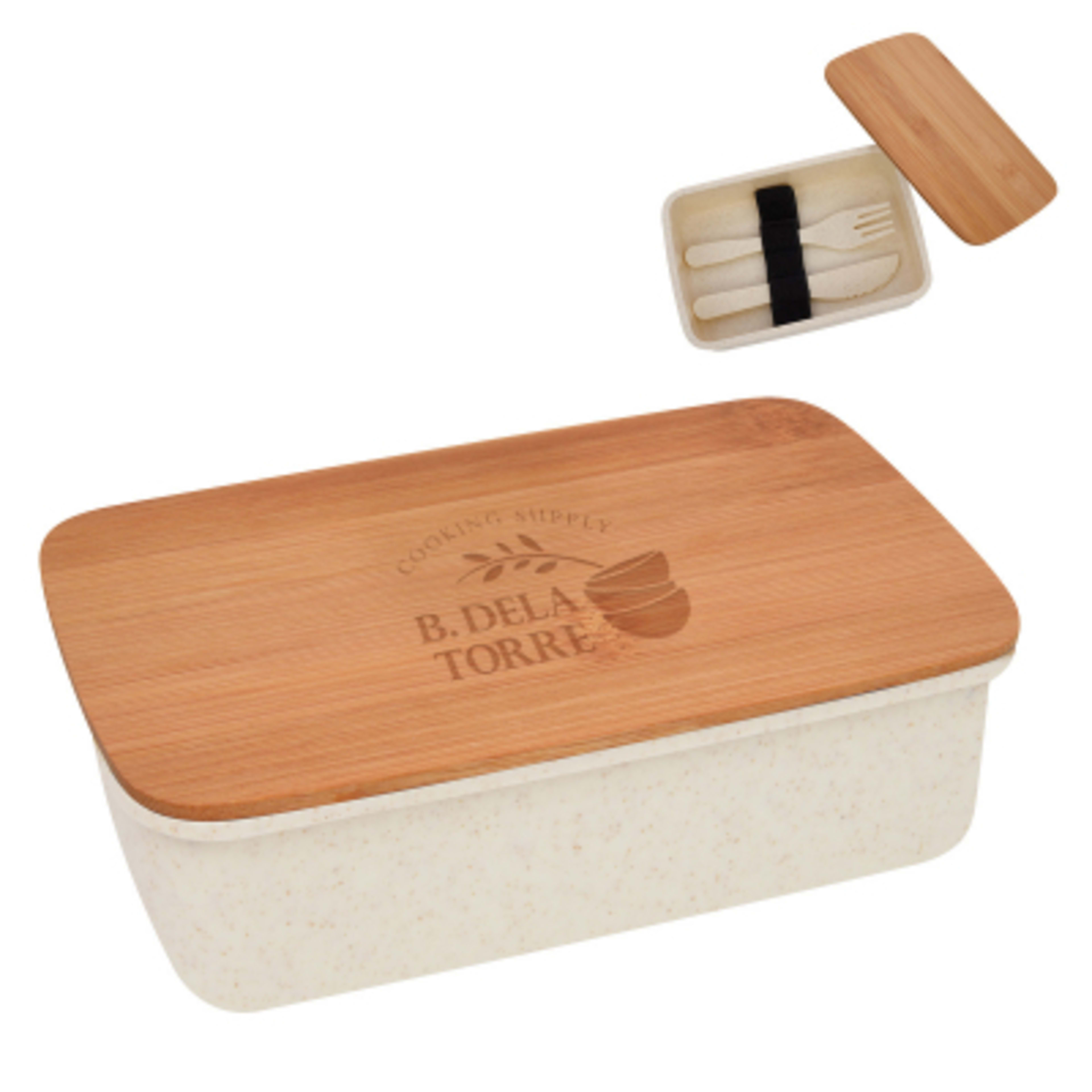 Lunch Set with Bamboo Lid Plant-Based - 6.5 x 4.33 x 2 in - NAT - Laser - product view 1