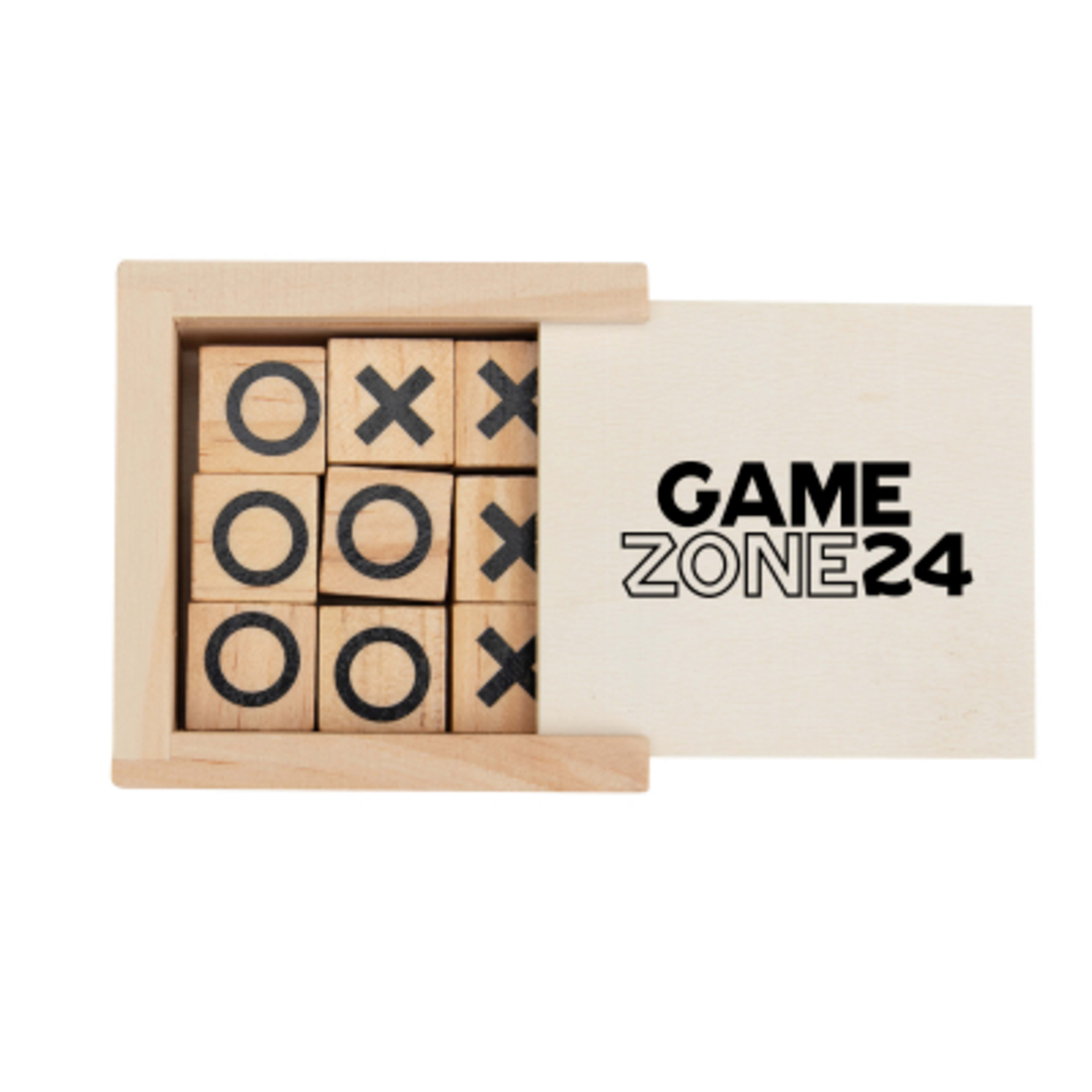 Mini Tic-Tac-Toe Pine Wood Game with Storage - 3 x 3 in - NAT - Optional Silkscreen - product view 2