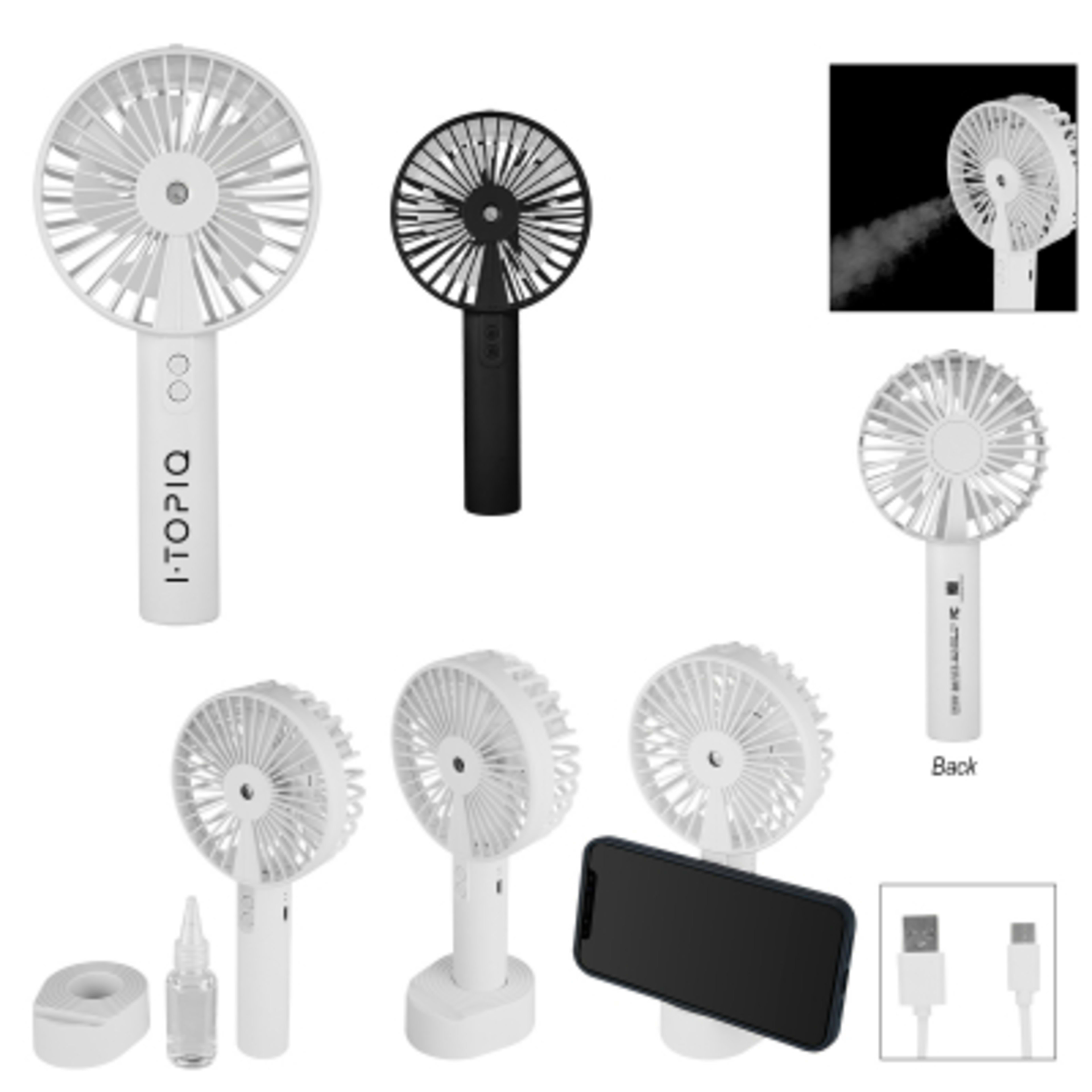 Mist Fan with Phone Stand Rechargeable - 3 x 8.5 x 1.5 in - Group Shot - product view 2