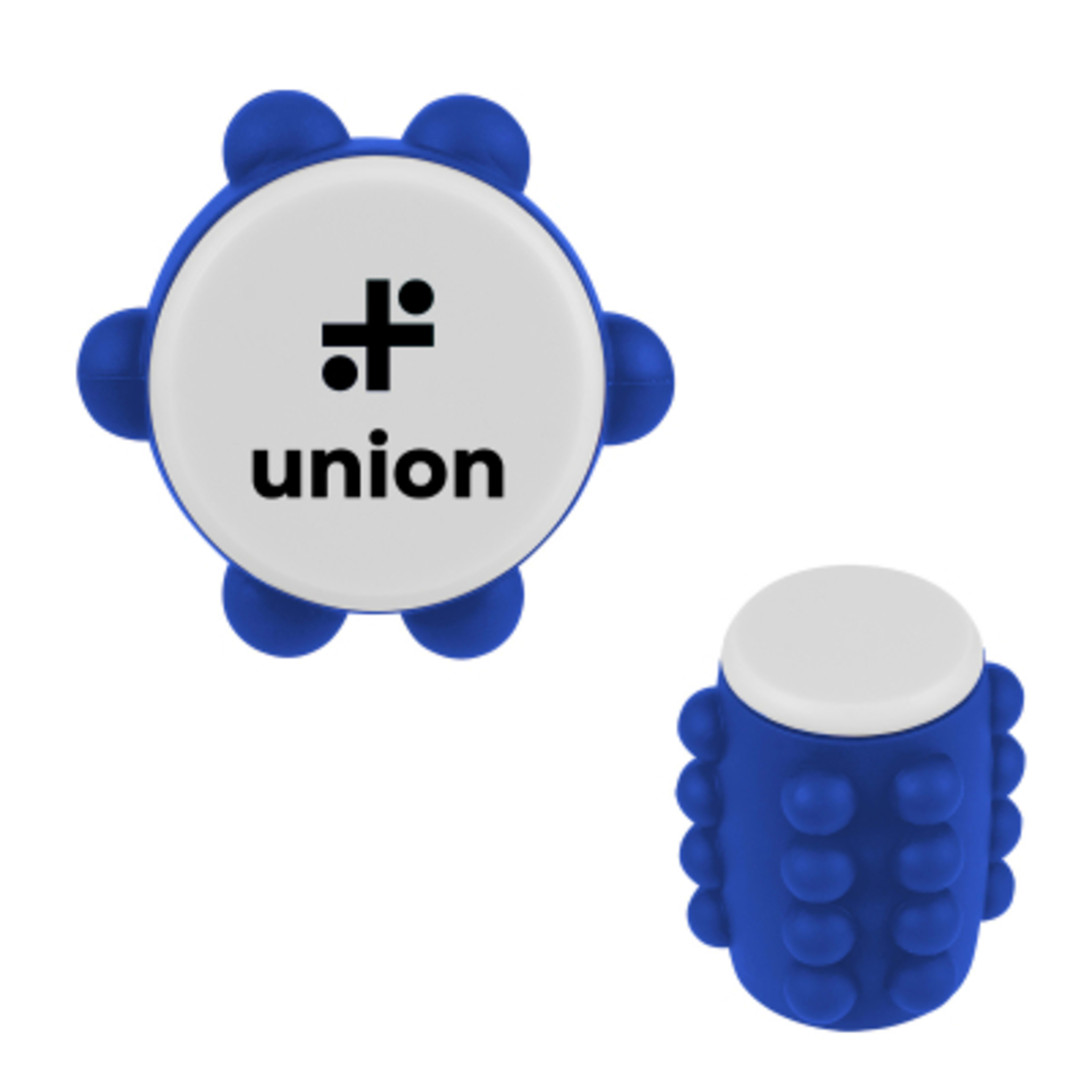 Push Pop Spinning Fidget Toy Recycled ABS - 2 in Diameter - White/Blue - Padprint - promotional product with custom logo