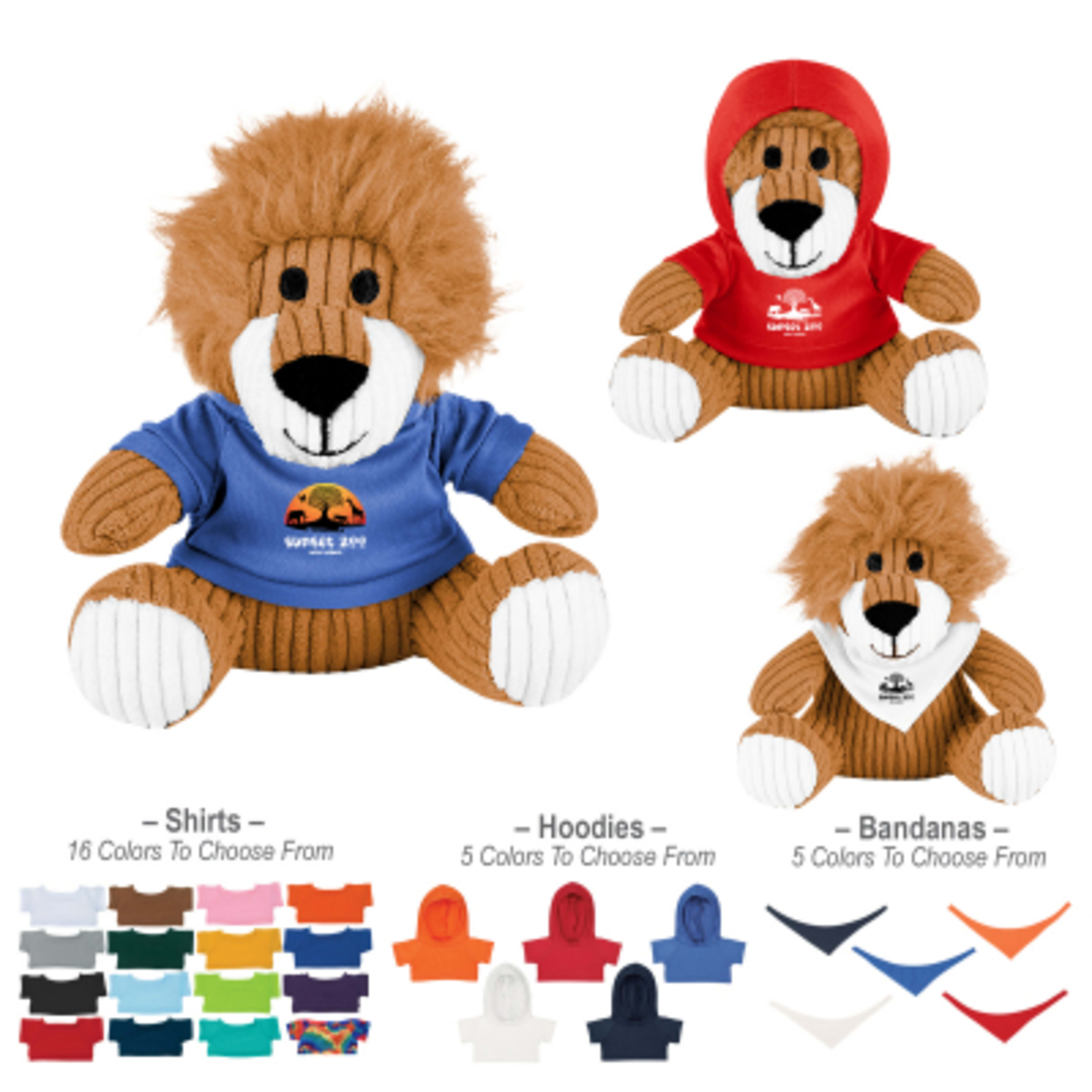 Corduroy Lion Plush Toy with Custom Apparel - 6 in - Group Shot - product view 1
