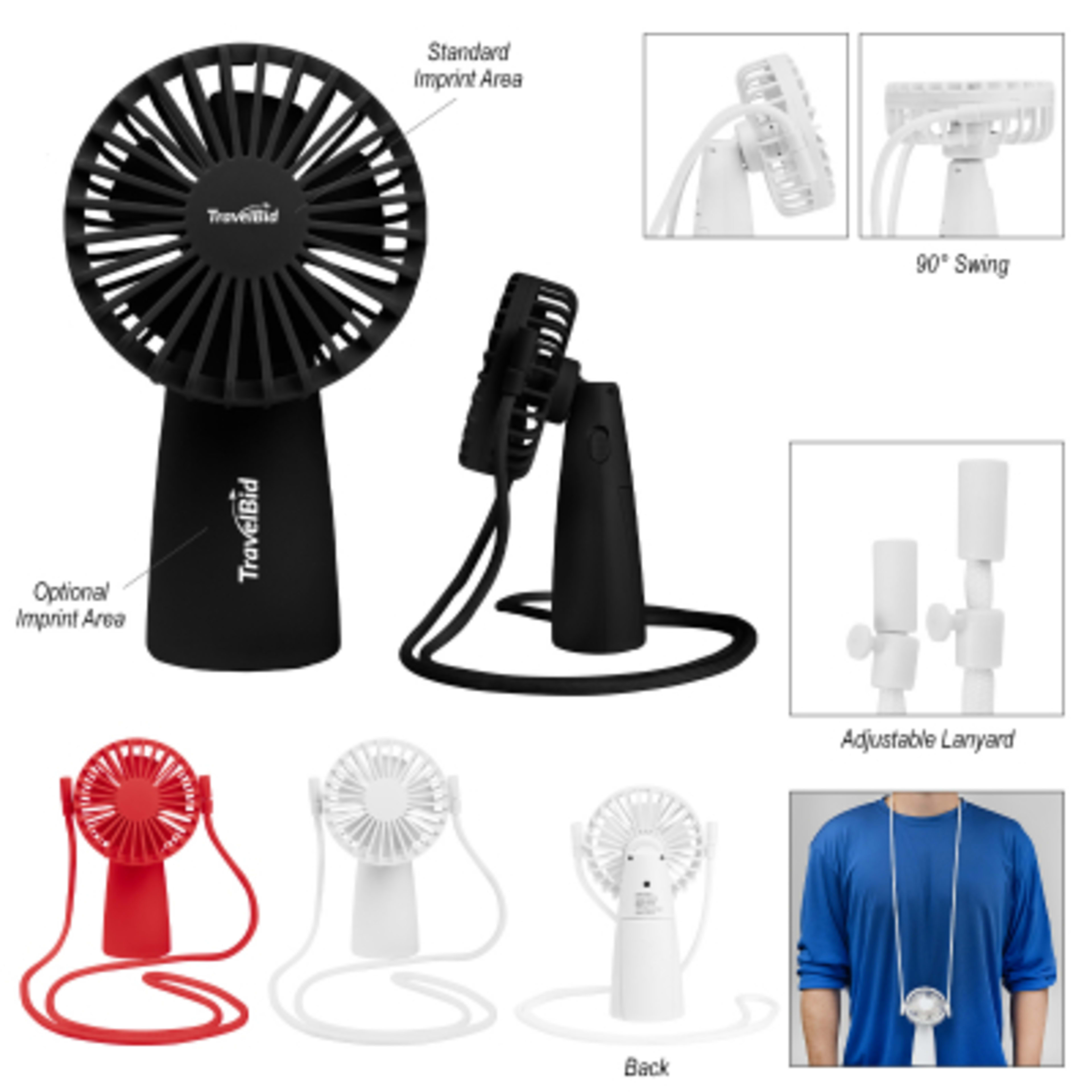 Recycled Plastic Lanyard Fan with Adjustable Cord - Group Shot - product view 2