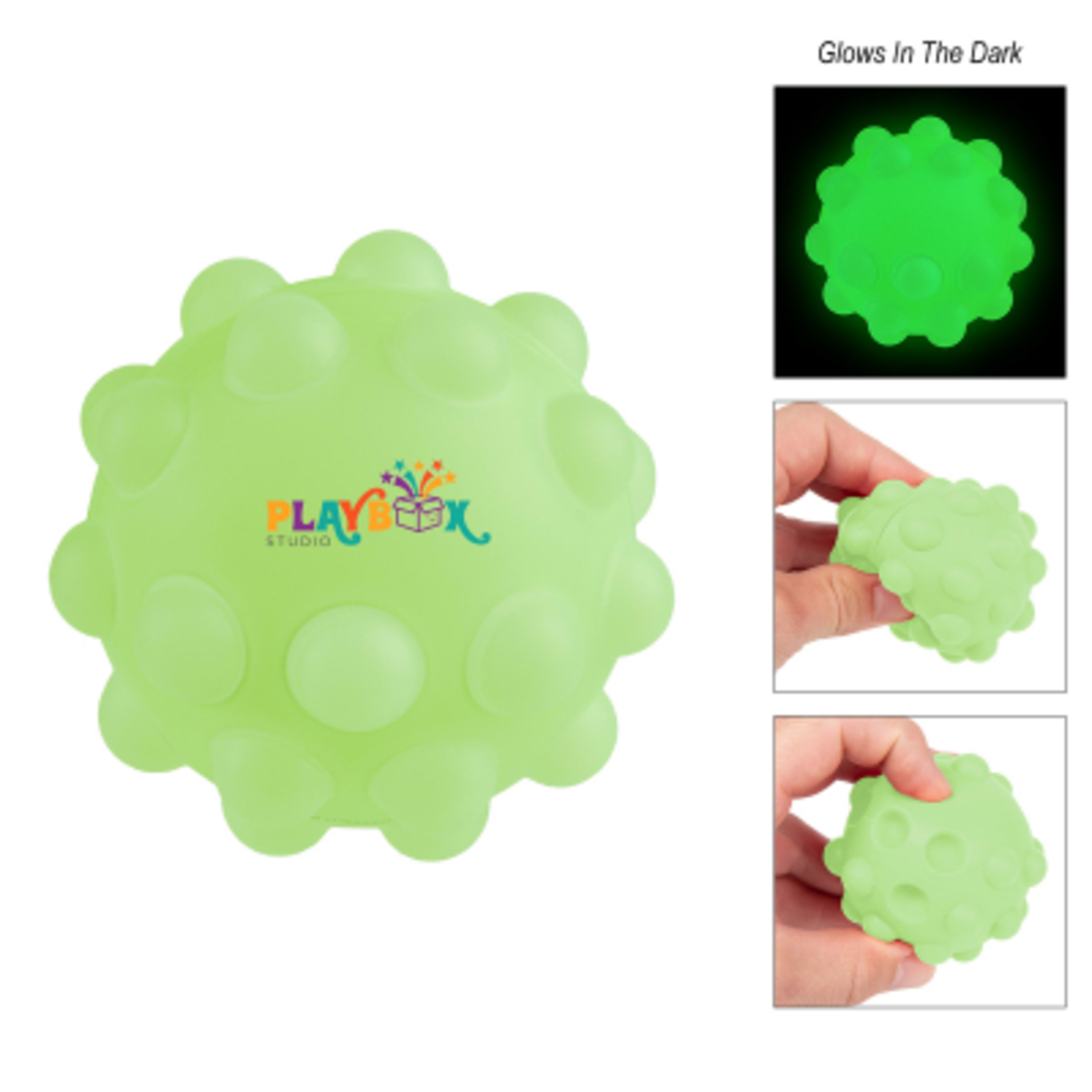 Glow-in-the-Dark Silicone Push Pop Ball - 2.75 in - Green/GLO - Digibrite - product view 2