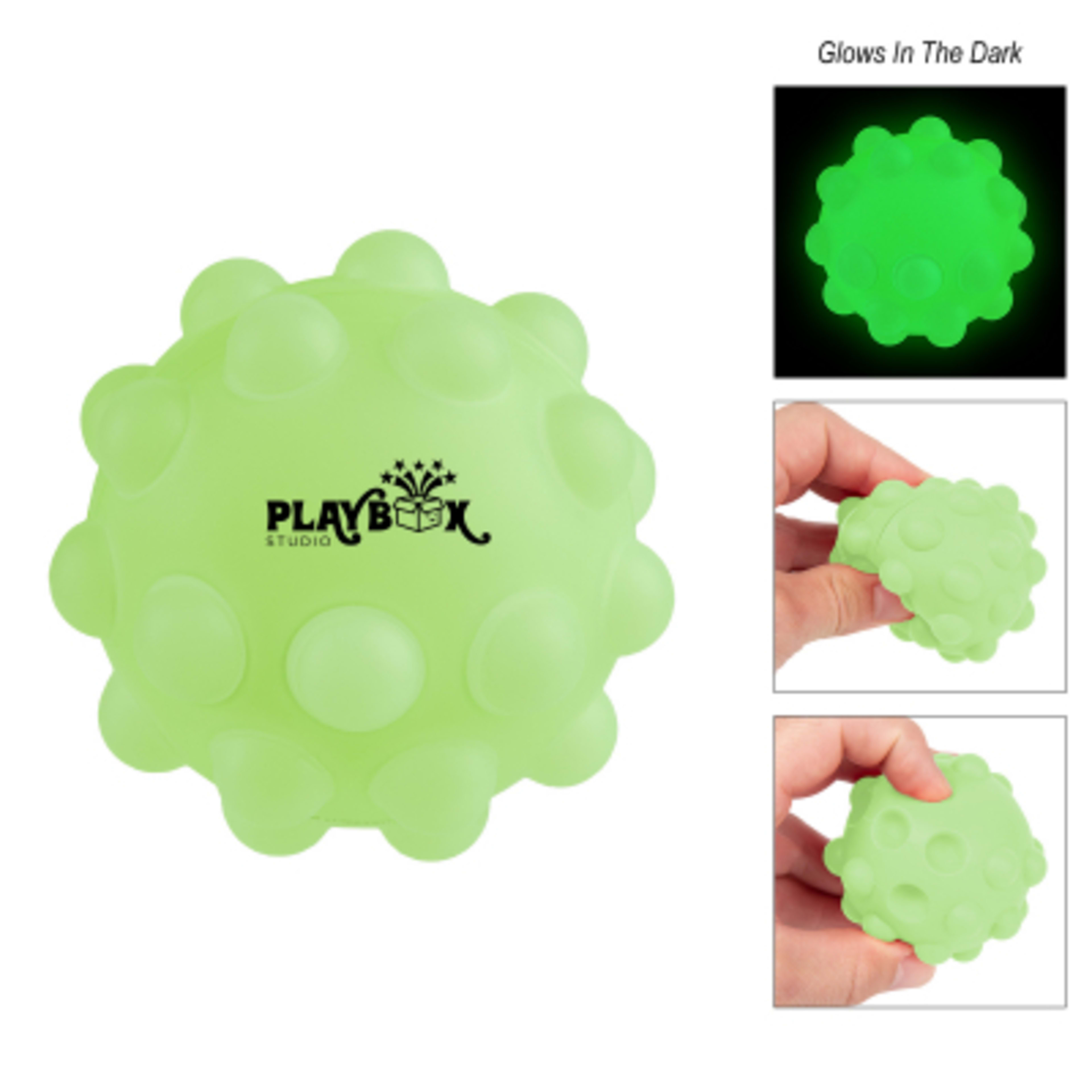 Glow-in-the-Dark Silicone Push Pop Ball - 2.75 in - Green/GLO - Padprint - product view 3